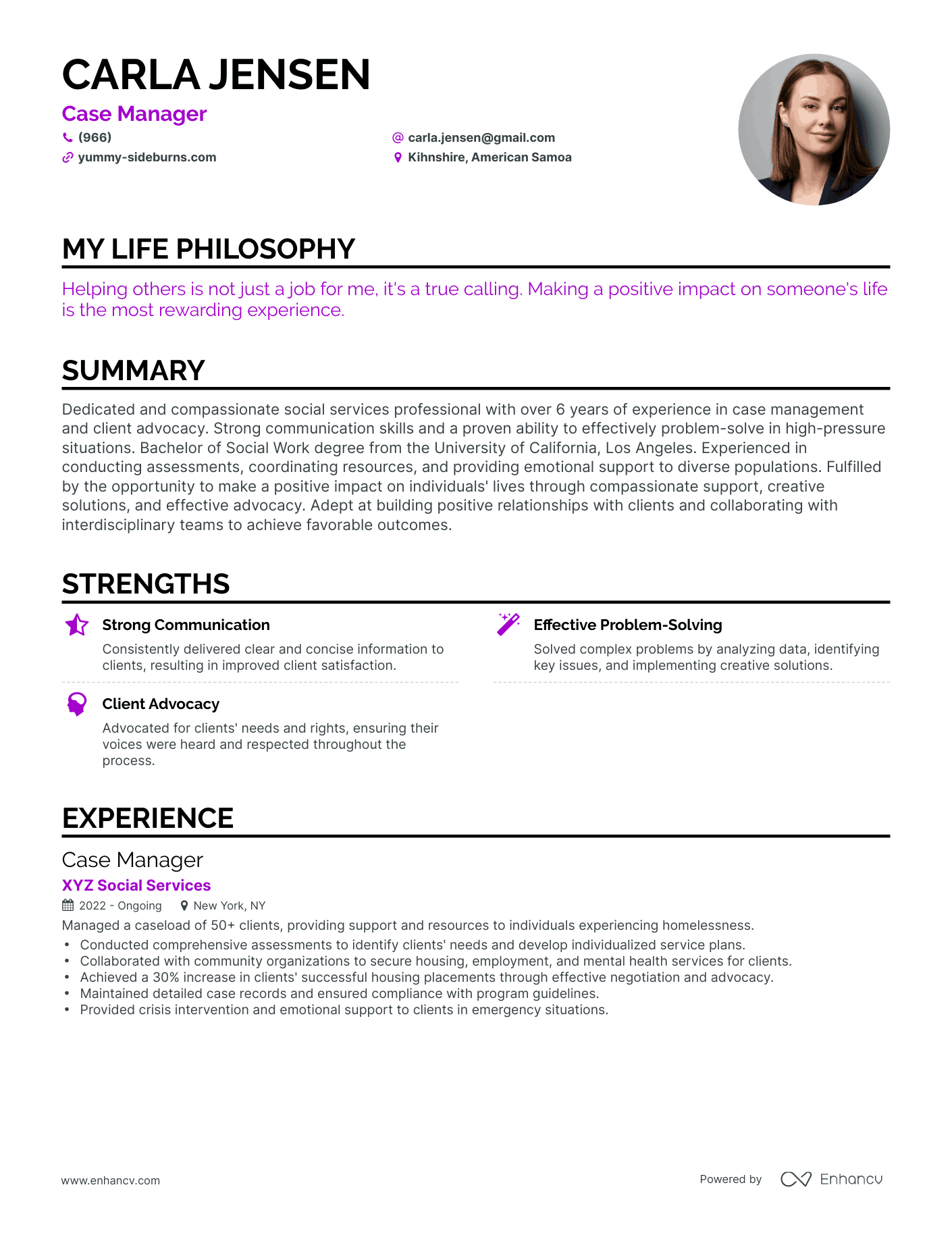 Creative Case Manager Resume Example