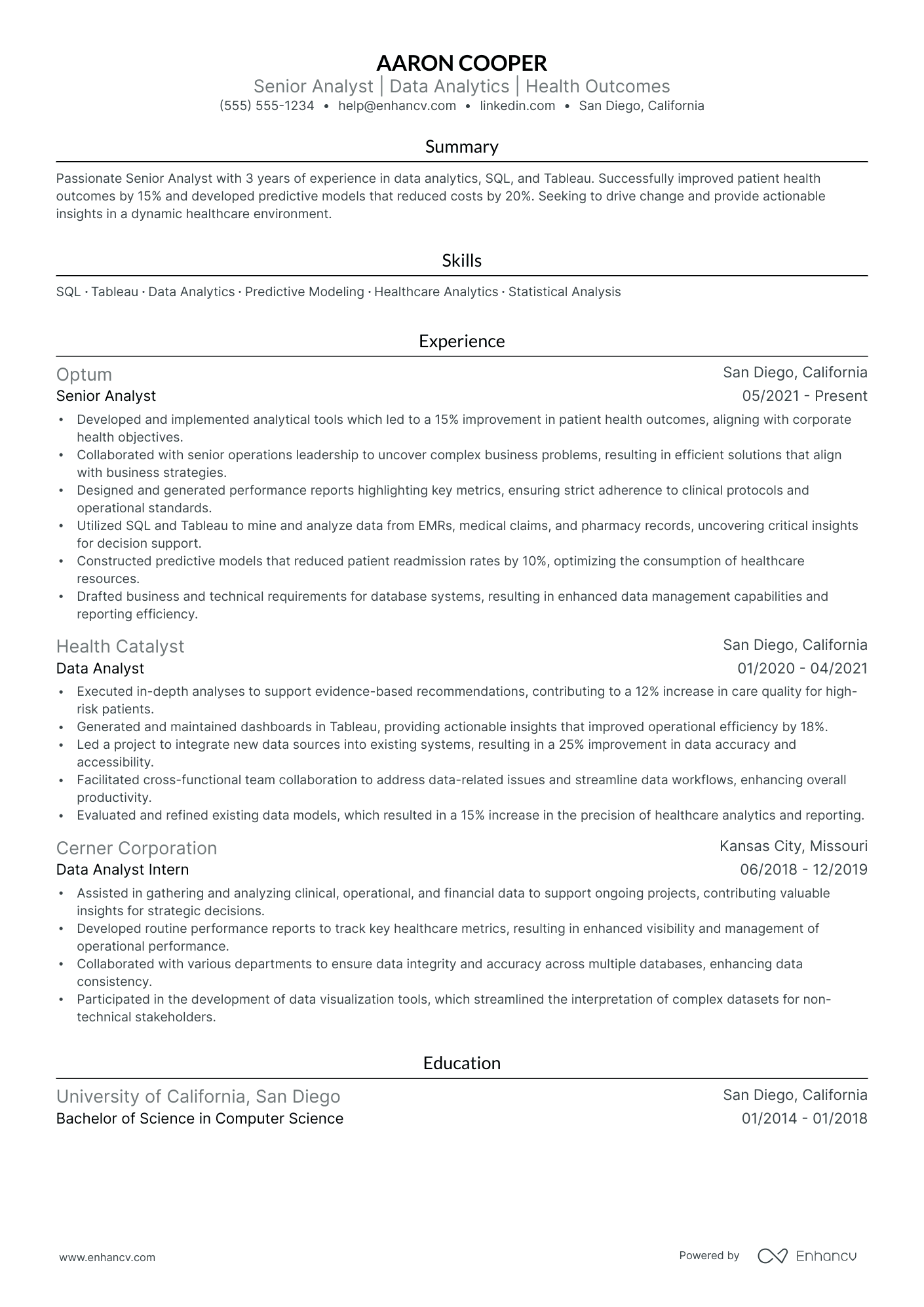 Healthcare Analyst resume example