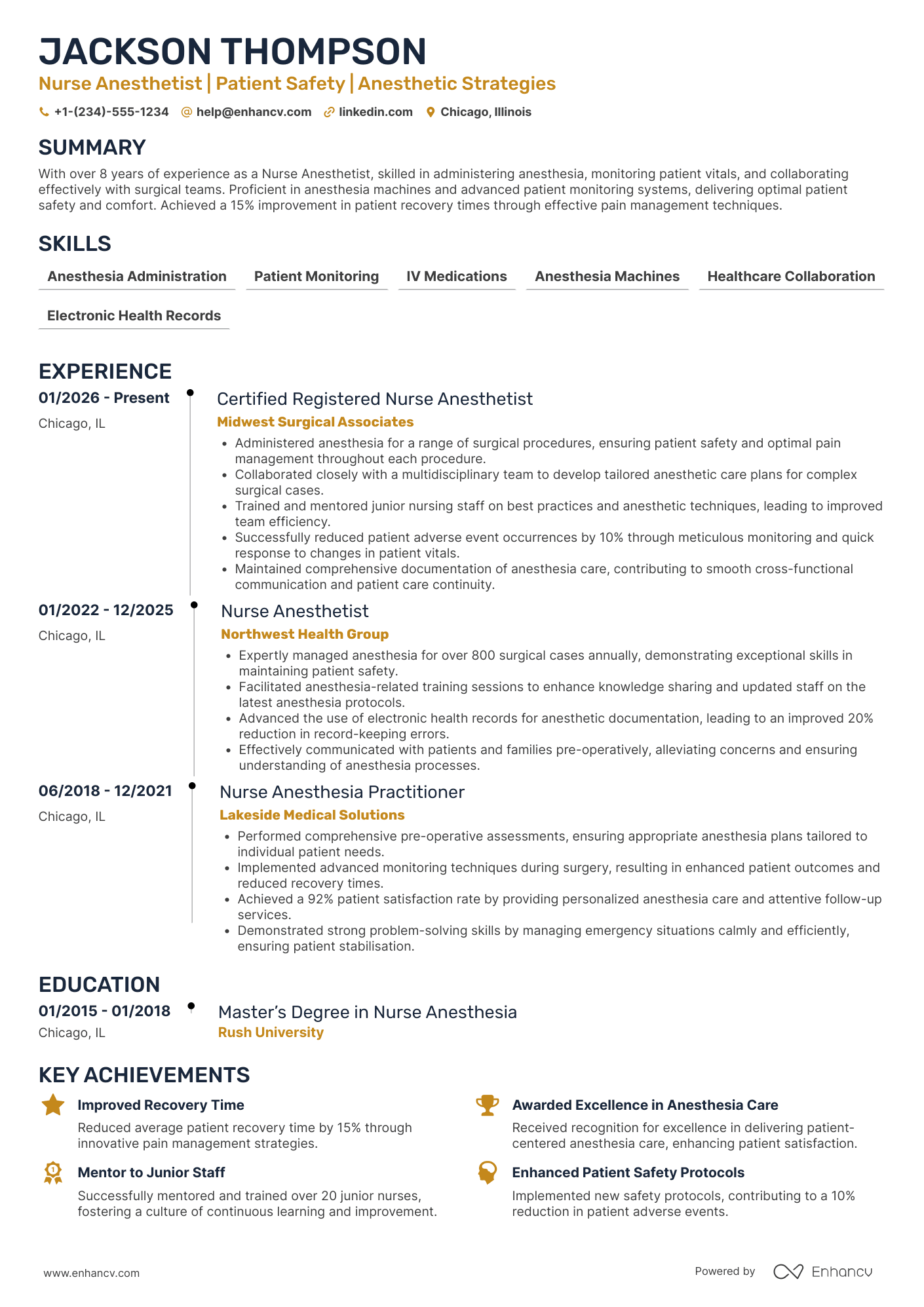 Nurse Anesthetist resume example