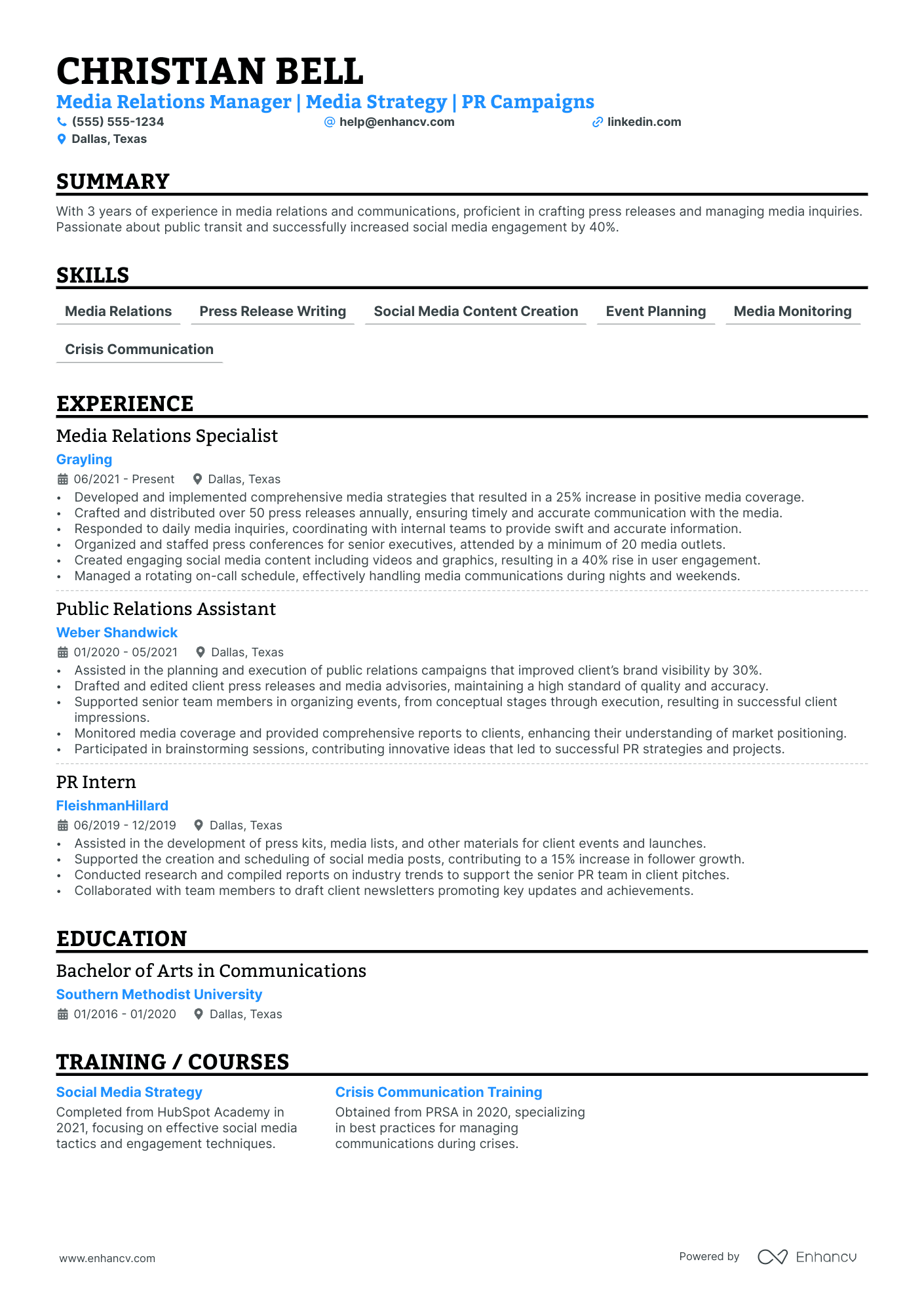 Social Media Manager for Public Relations Resume Example Resume Example