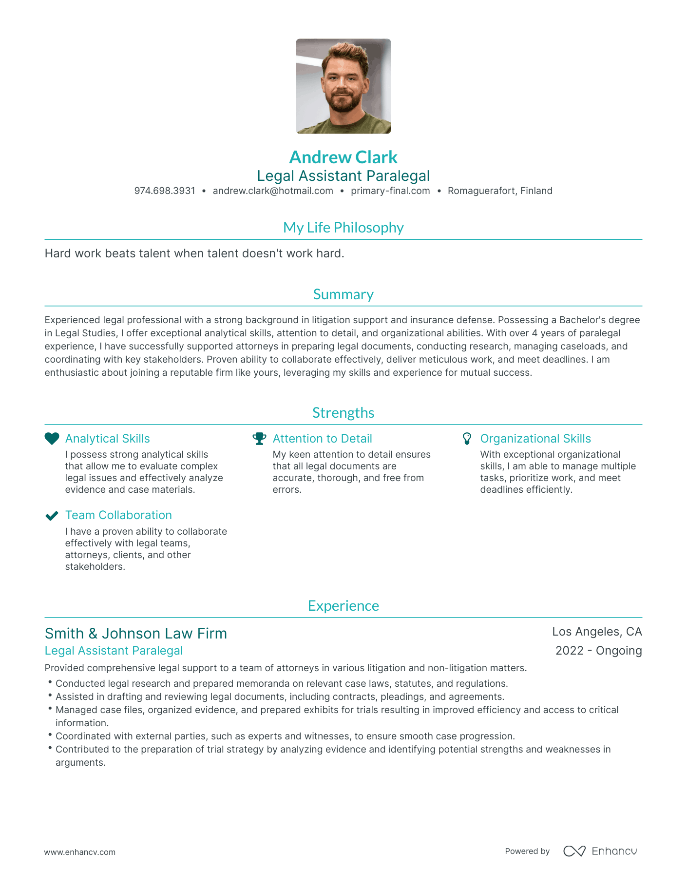 Modern Legal Assistant Paralegal Resume Example