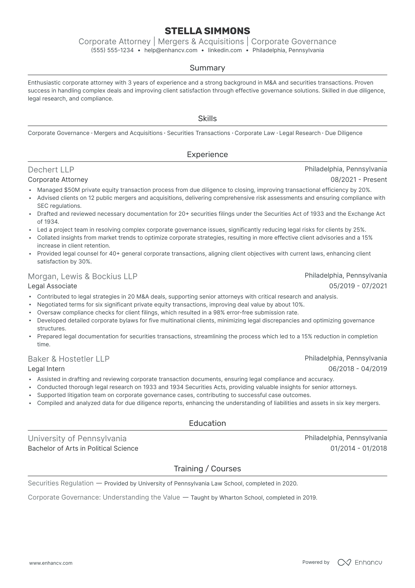 Corporate Lawyer resume example