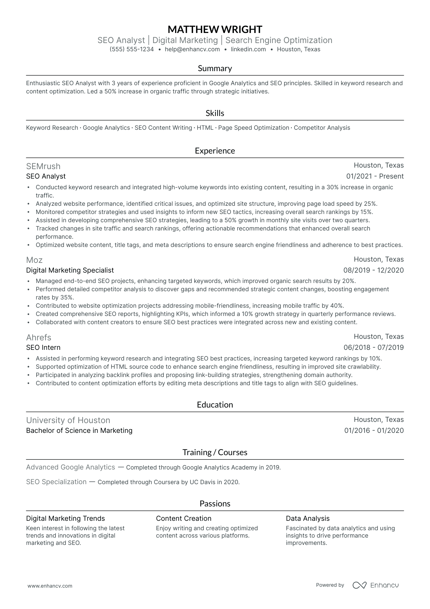 SEO Analyst resume example