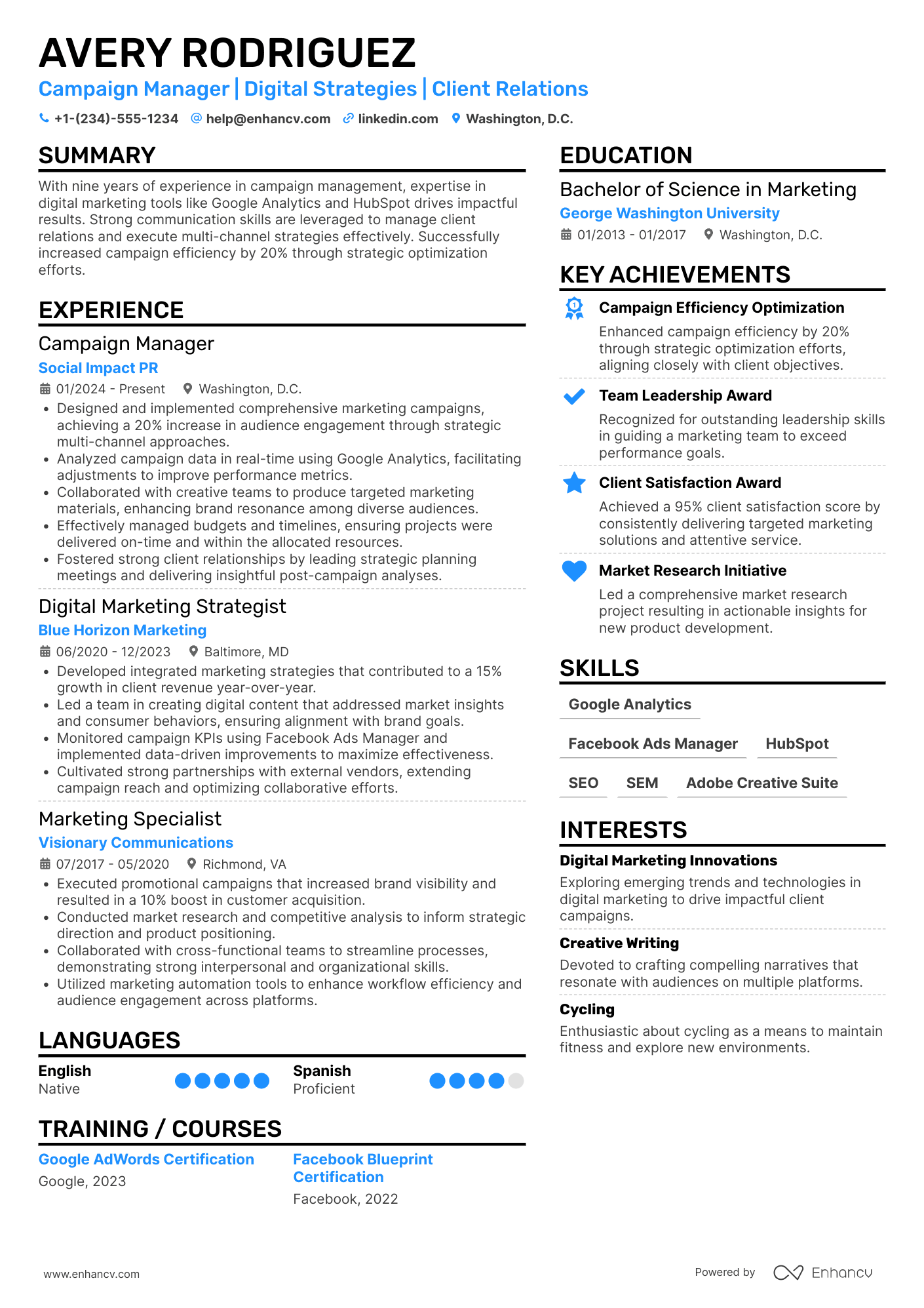Campaign Manager resume example