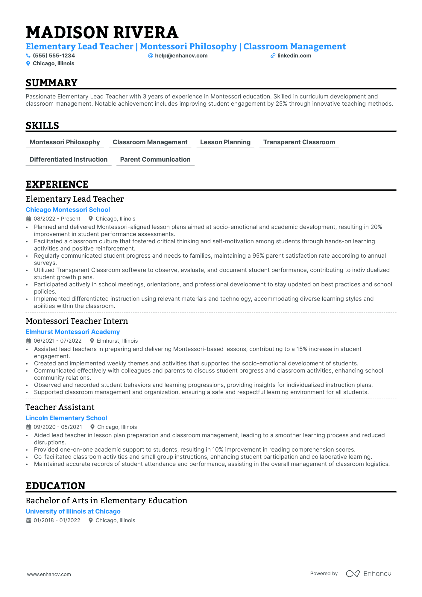 Lead Elementary Teacher resume example