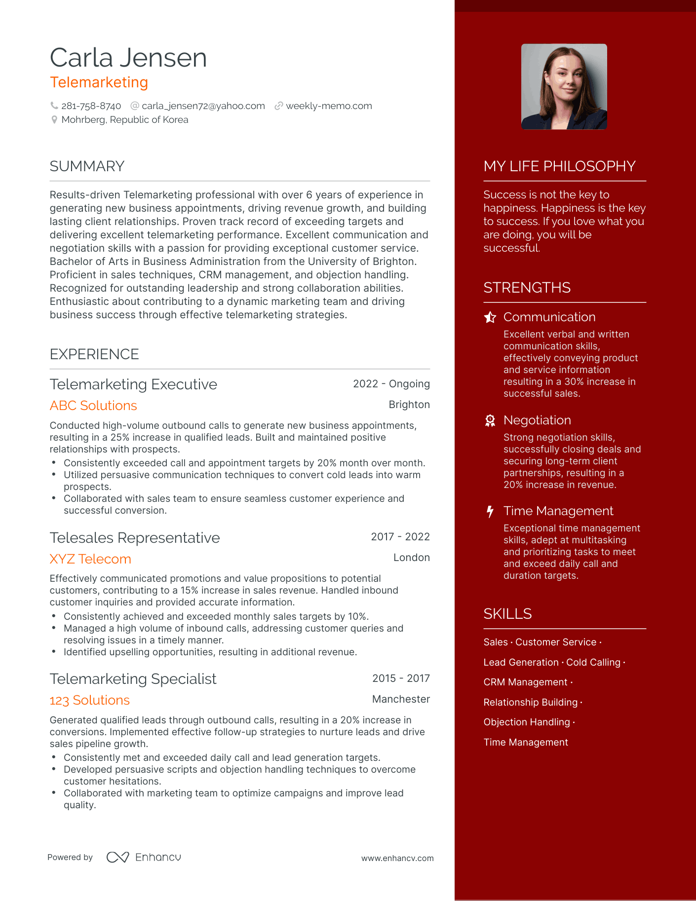 Telemarketing resume example