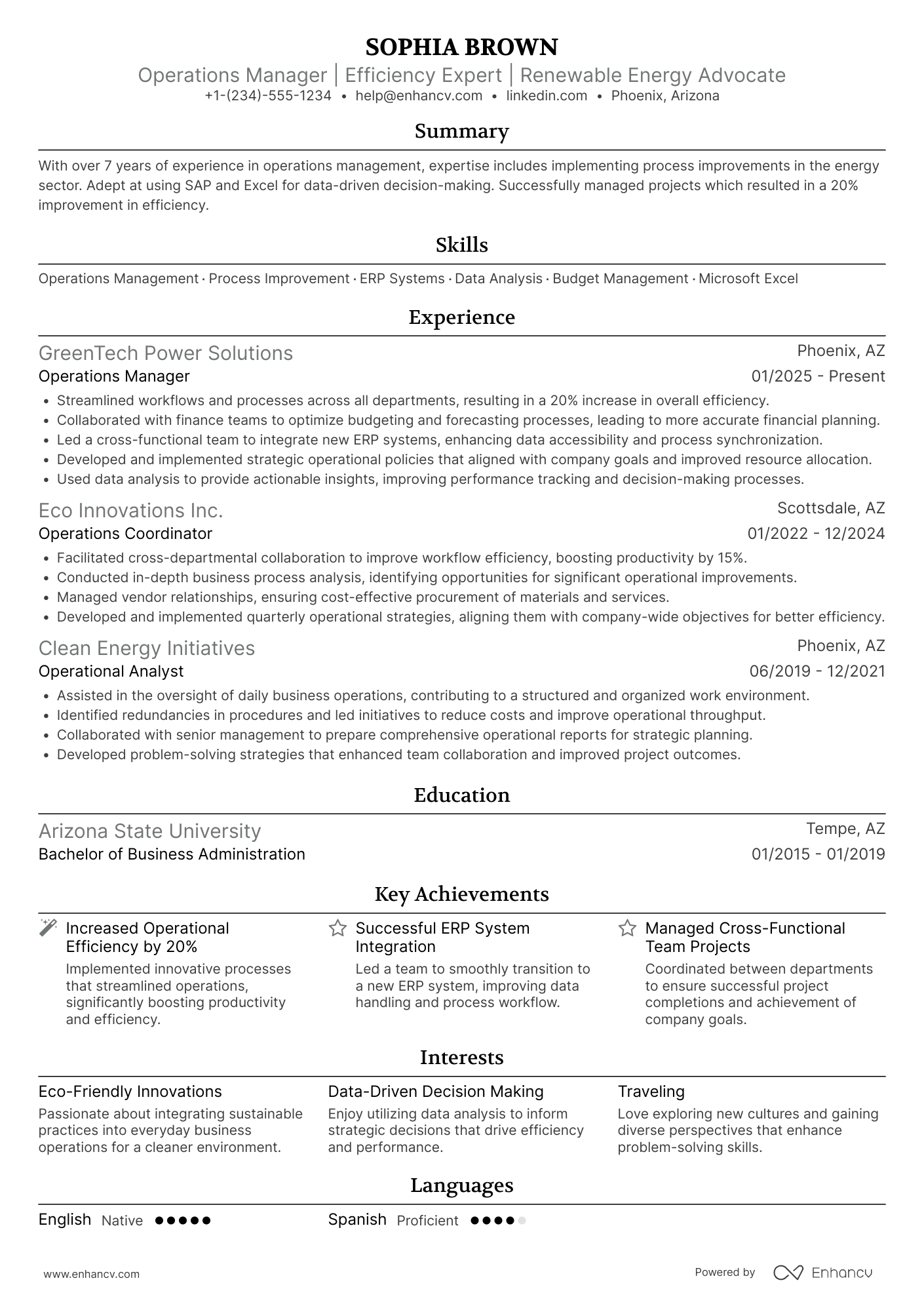Business Operations Manager resume example