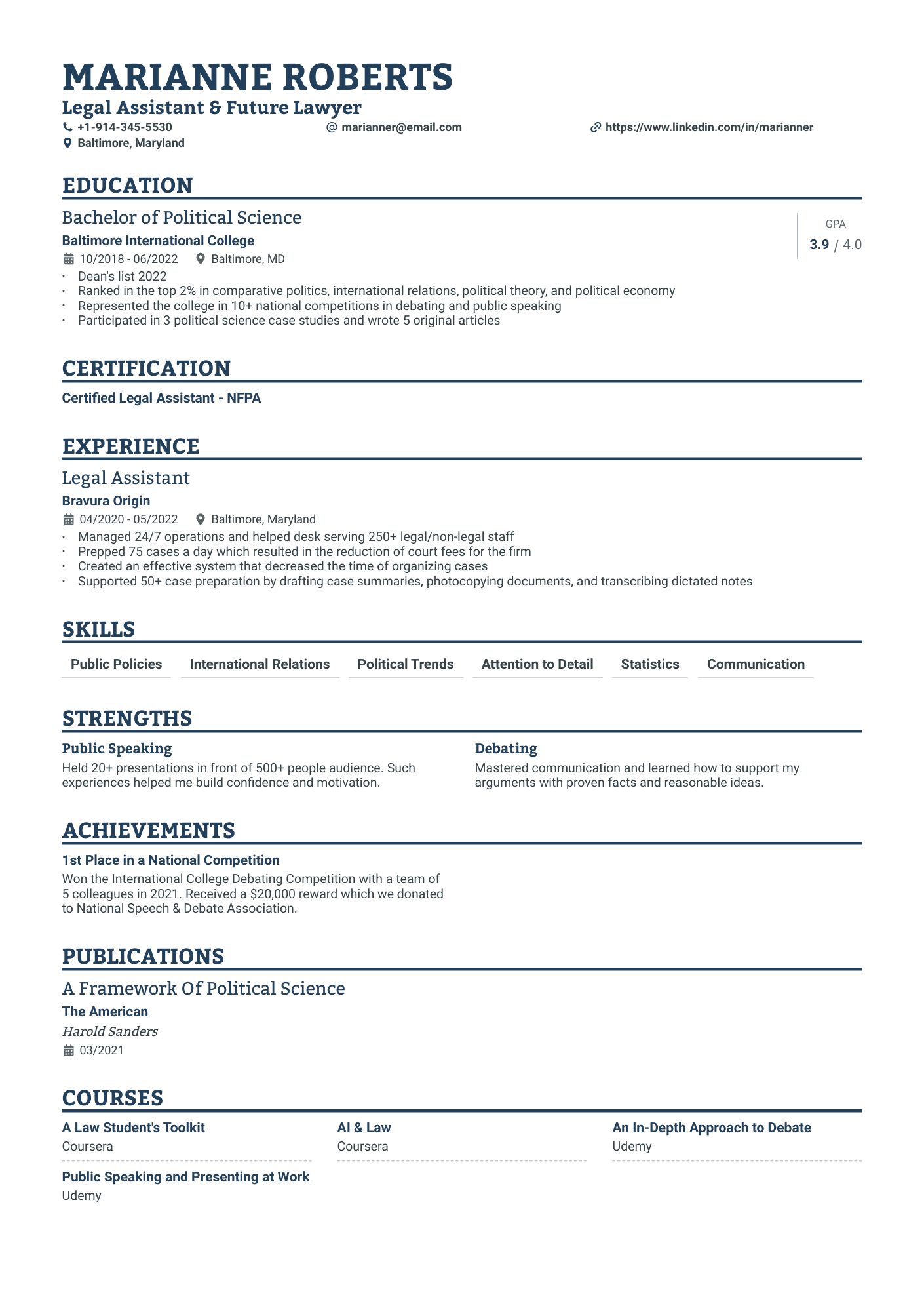 Law School resume example