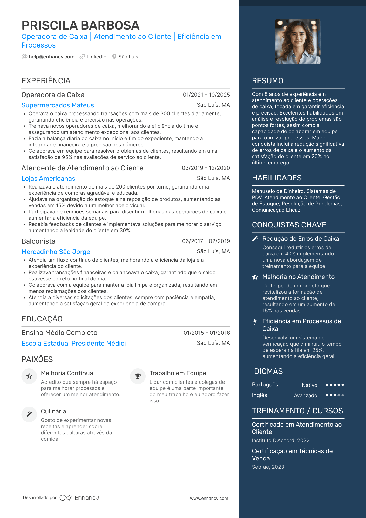 operador de caixa CV