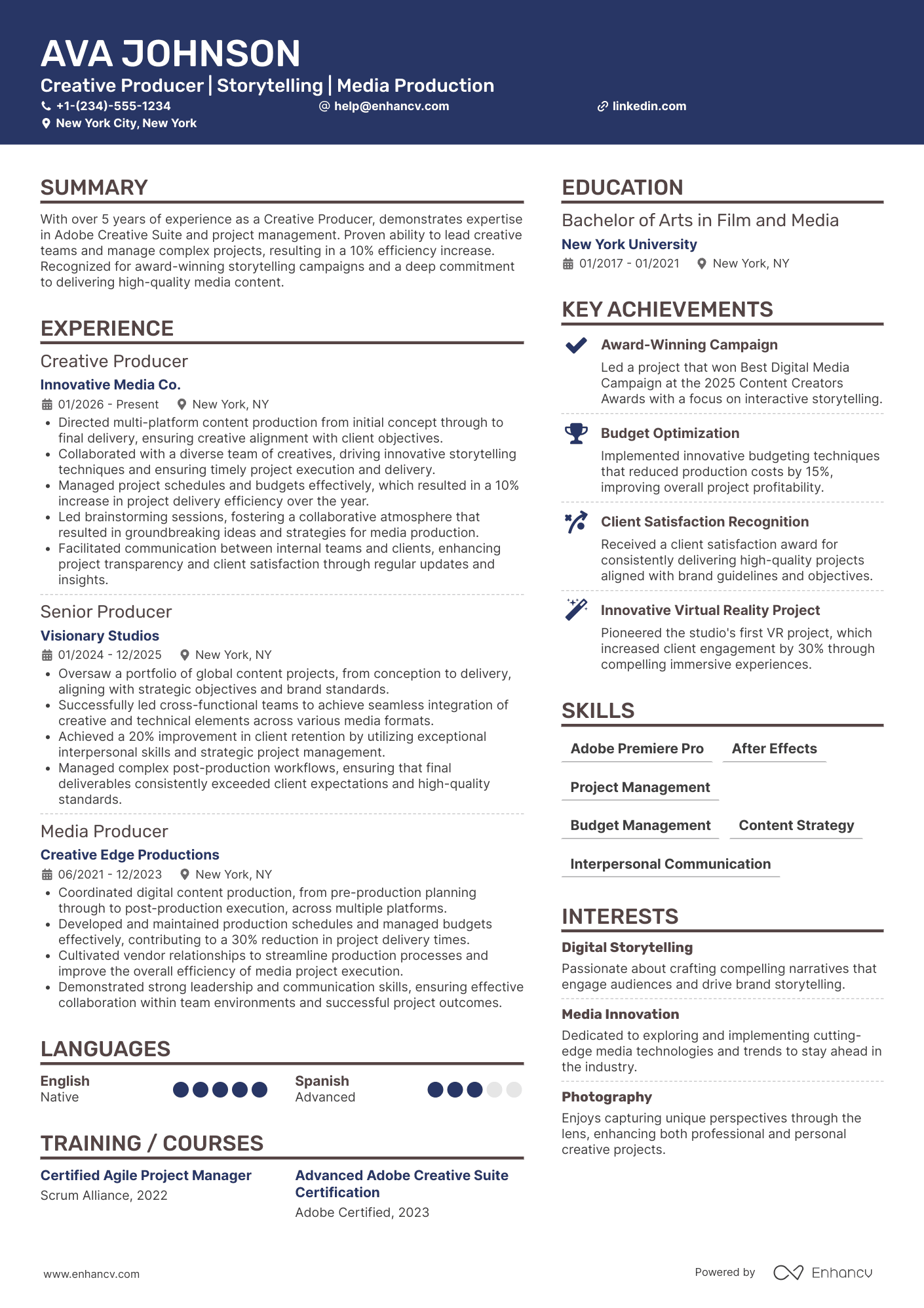 Creative Producer resume example