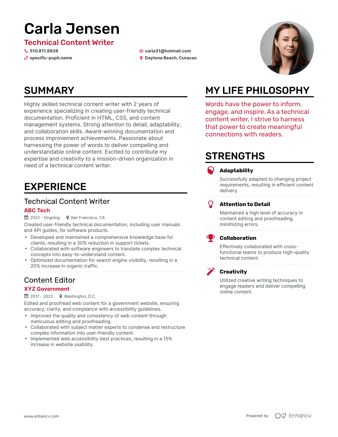 Technical Content Writer resume example