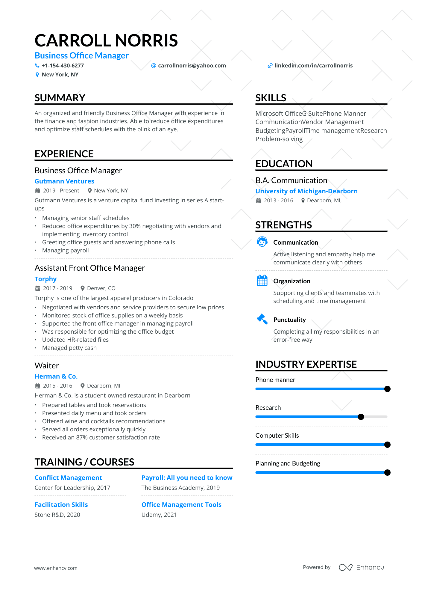 business office manager resume example