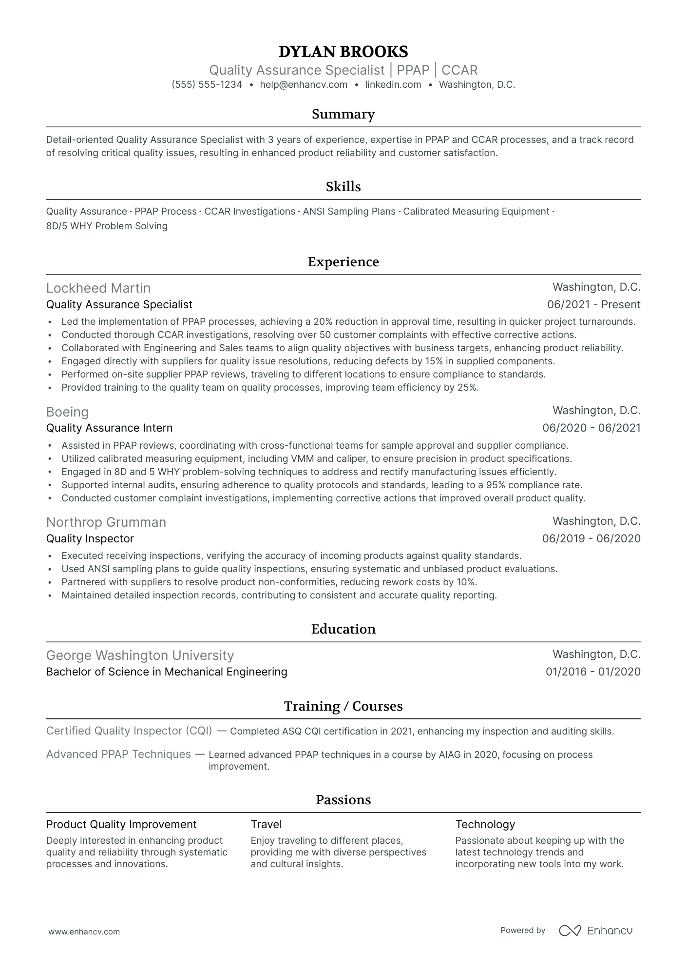 Quality Control Project Lead resume example