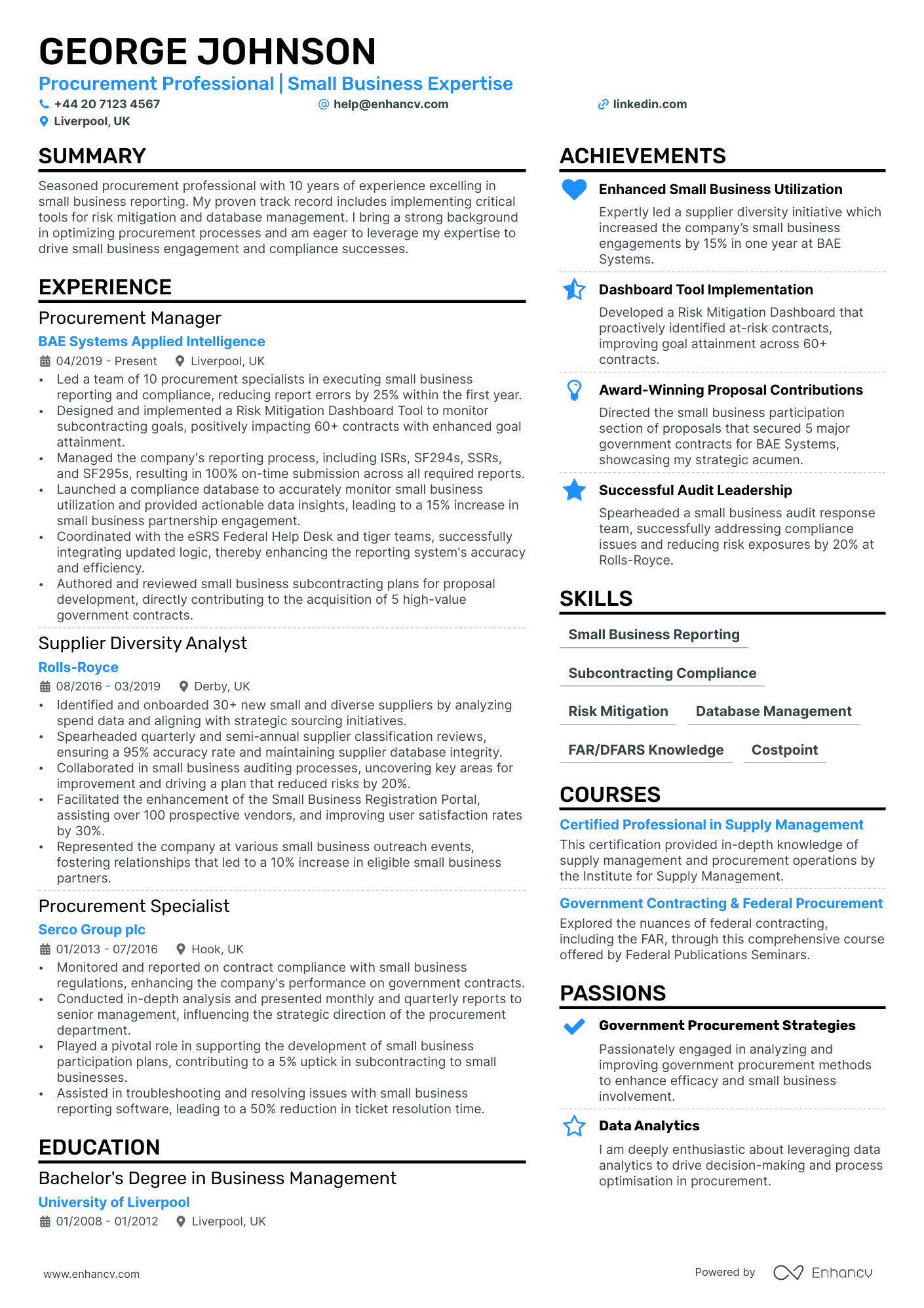 Small Business Owner cv example