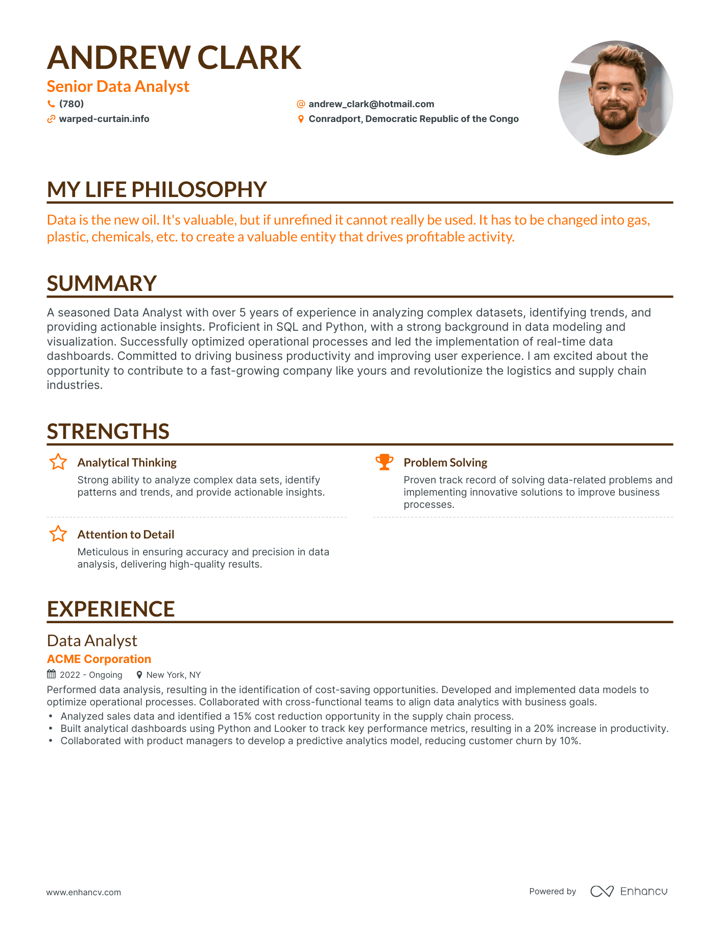 Creative Senior Data Analyst Resume Example