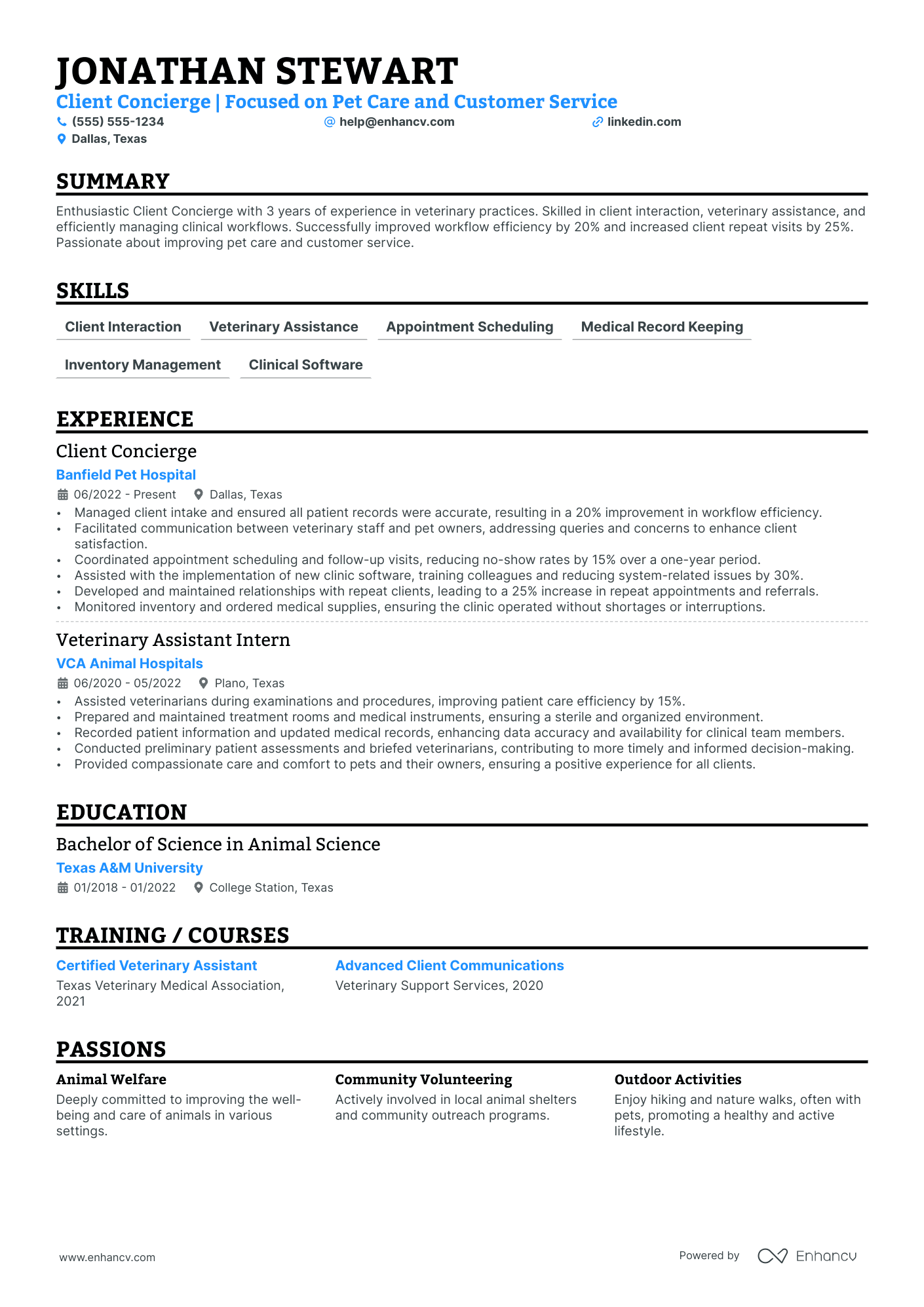 Veterinary Receptionist resume example