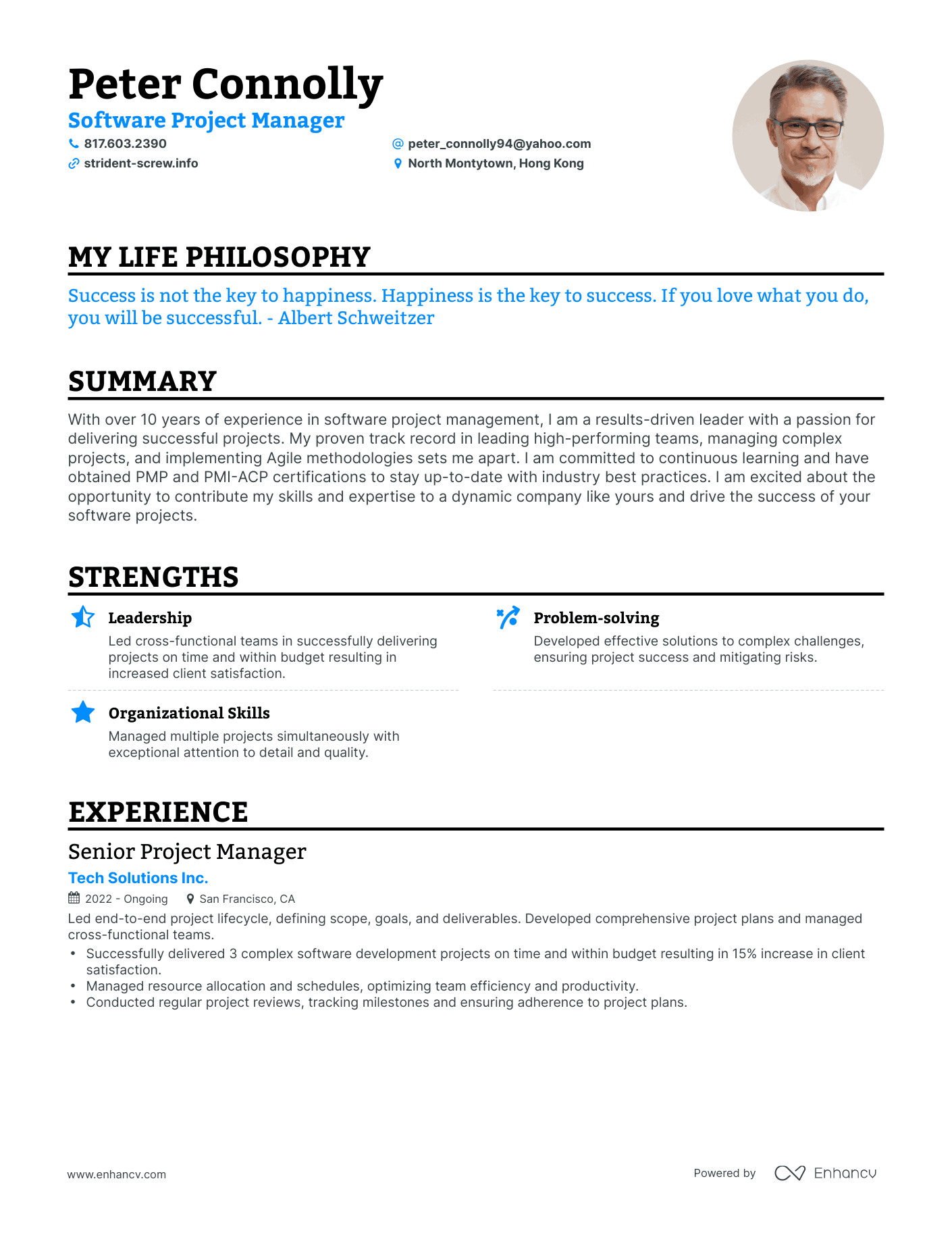 Creative Software Project Manager Resume Example