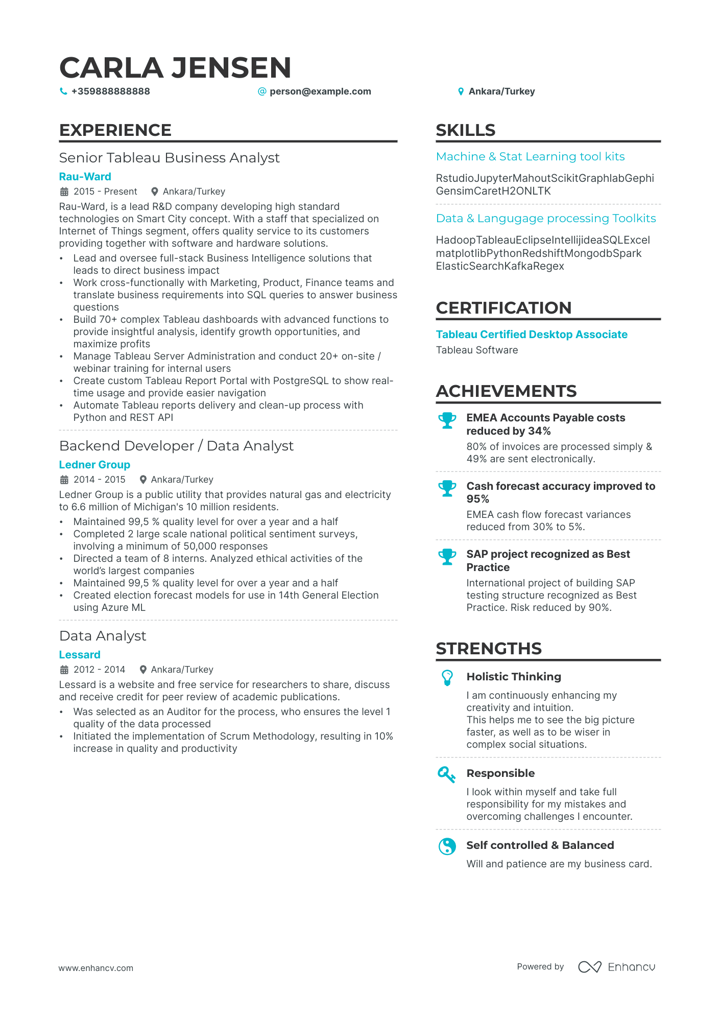 Tableau Business Analyst resume example