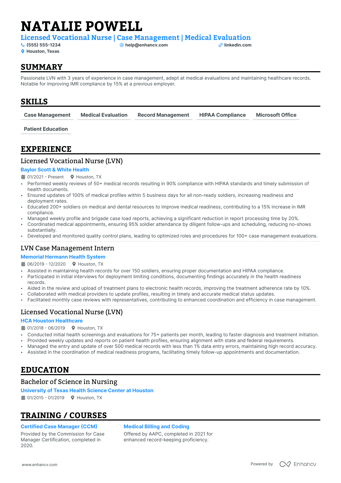 Licensed Vocational Nurse Case Manager resume example