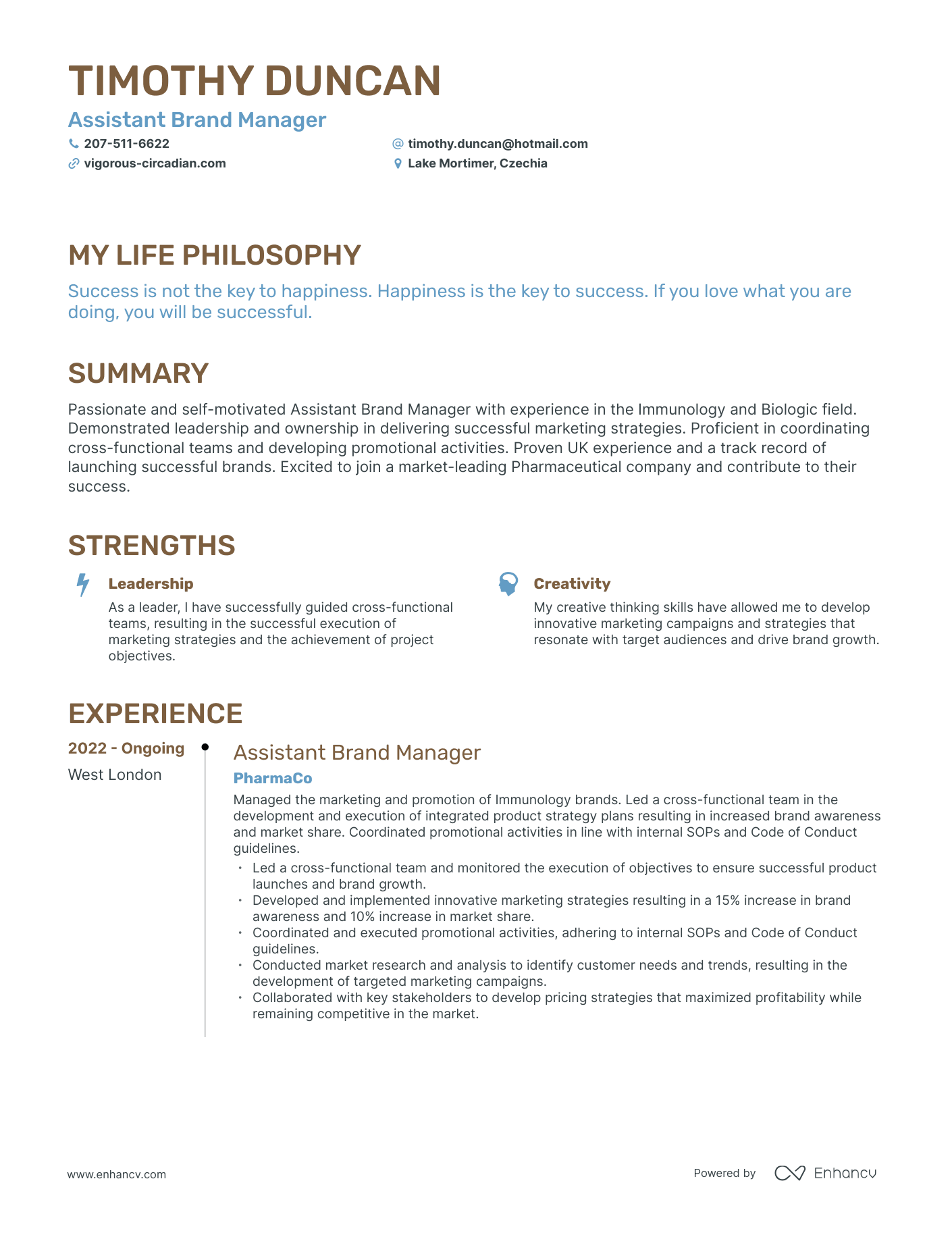 Creative Assistant Brand Manager Resume Example