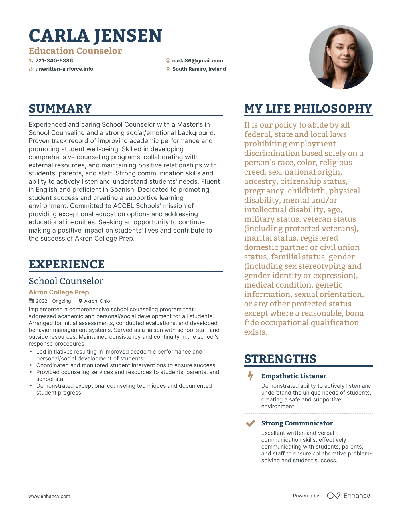 Modern Education Counselor Resume Example