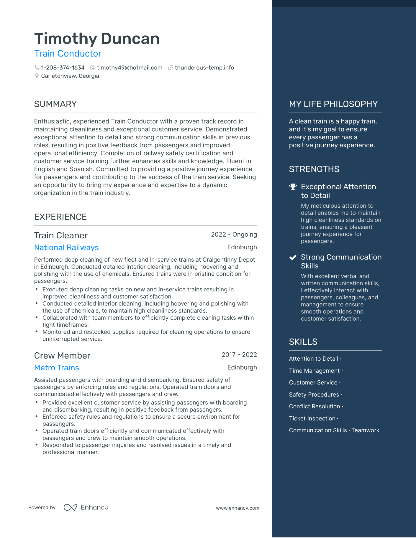 Modern Train Conductor Resume Example