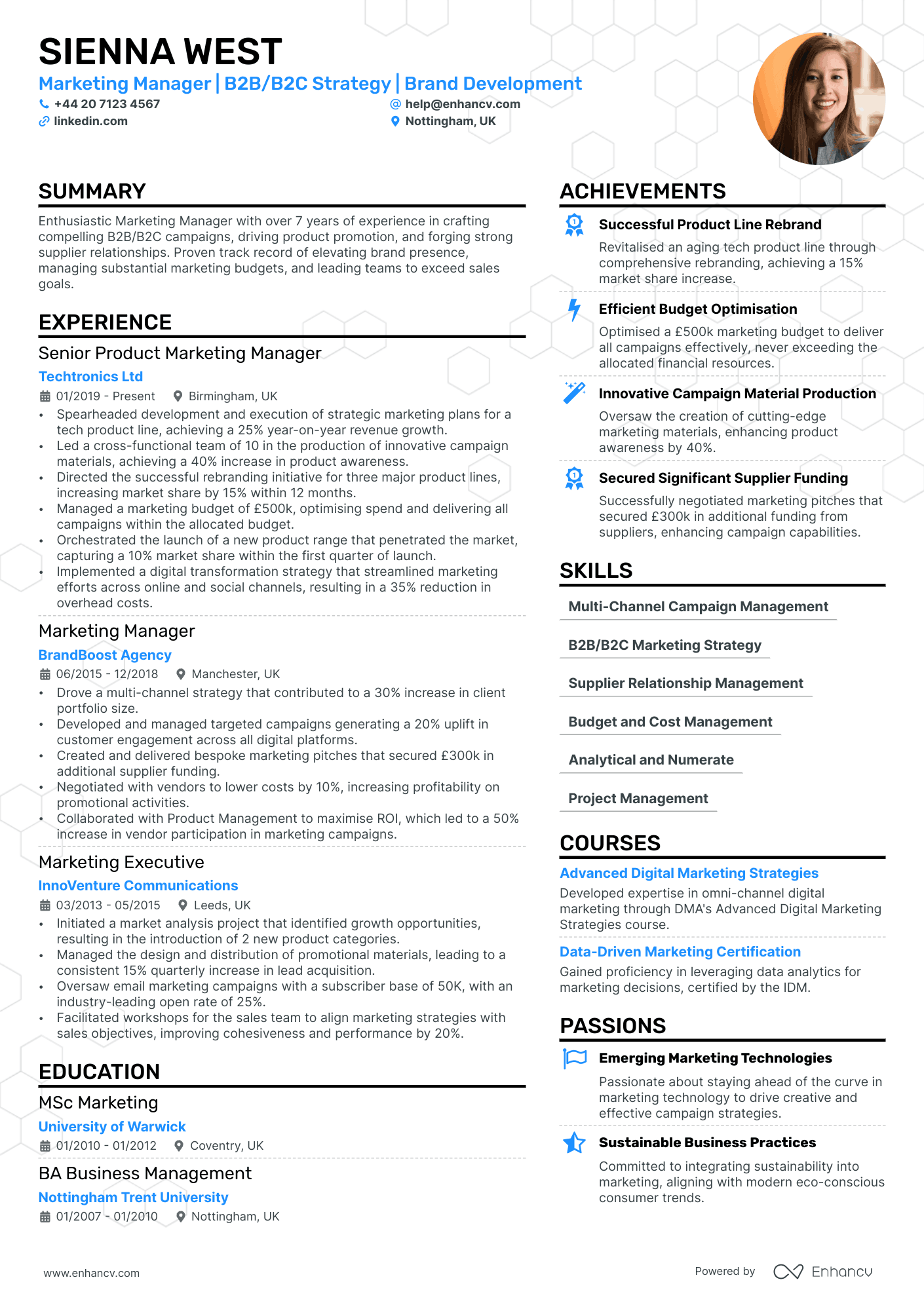 Product Marketing Manager cv example