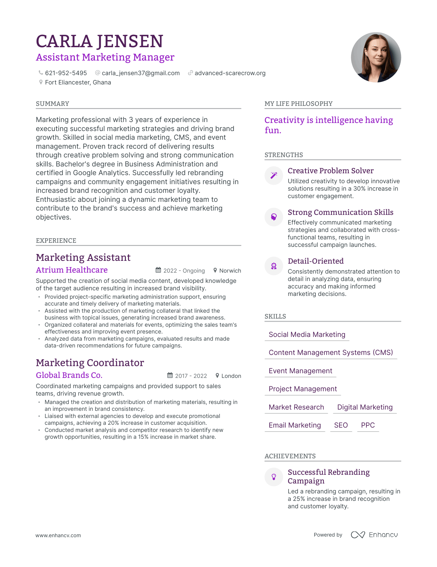 Assistant Marketing Manager resume example