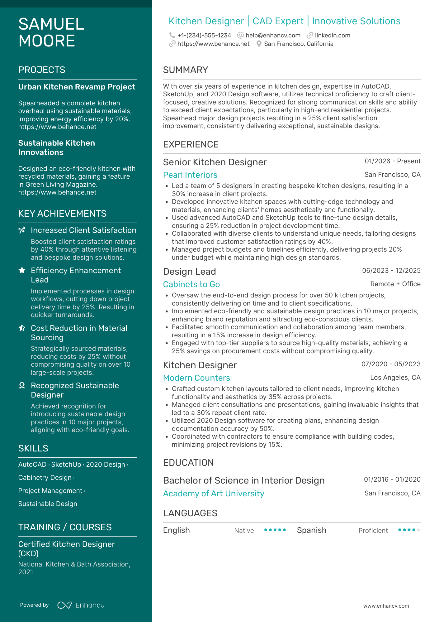 Kitchen Designer resume example