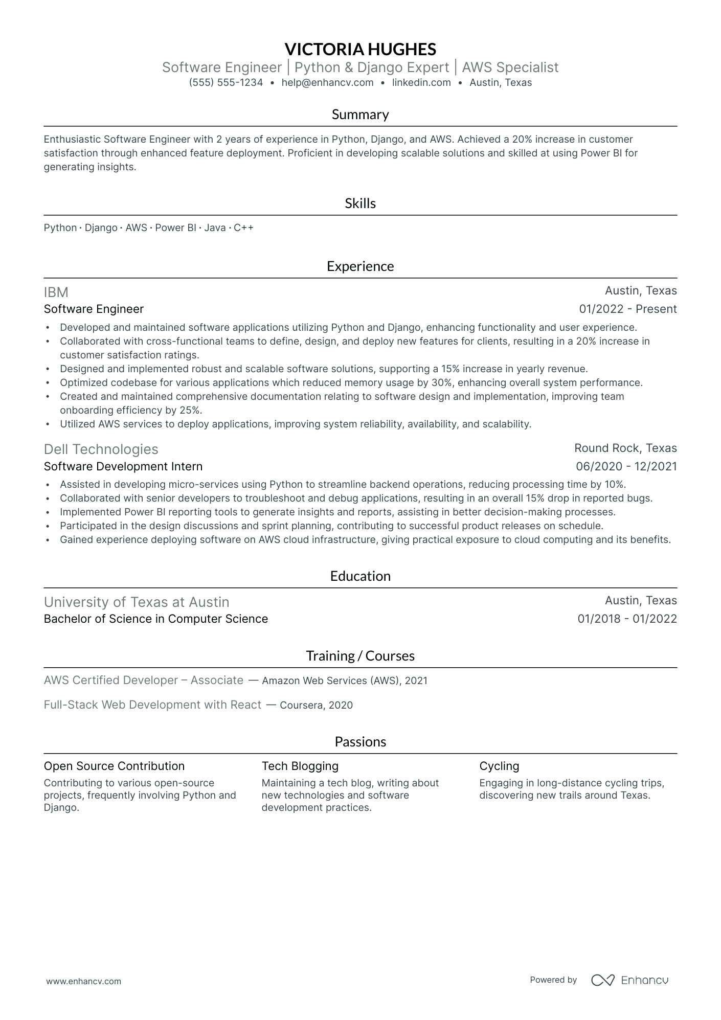 Computer Science Software Developer resume example