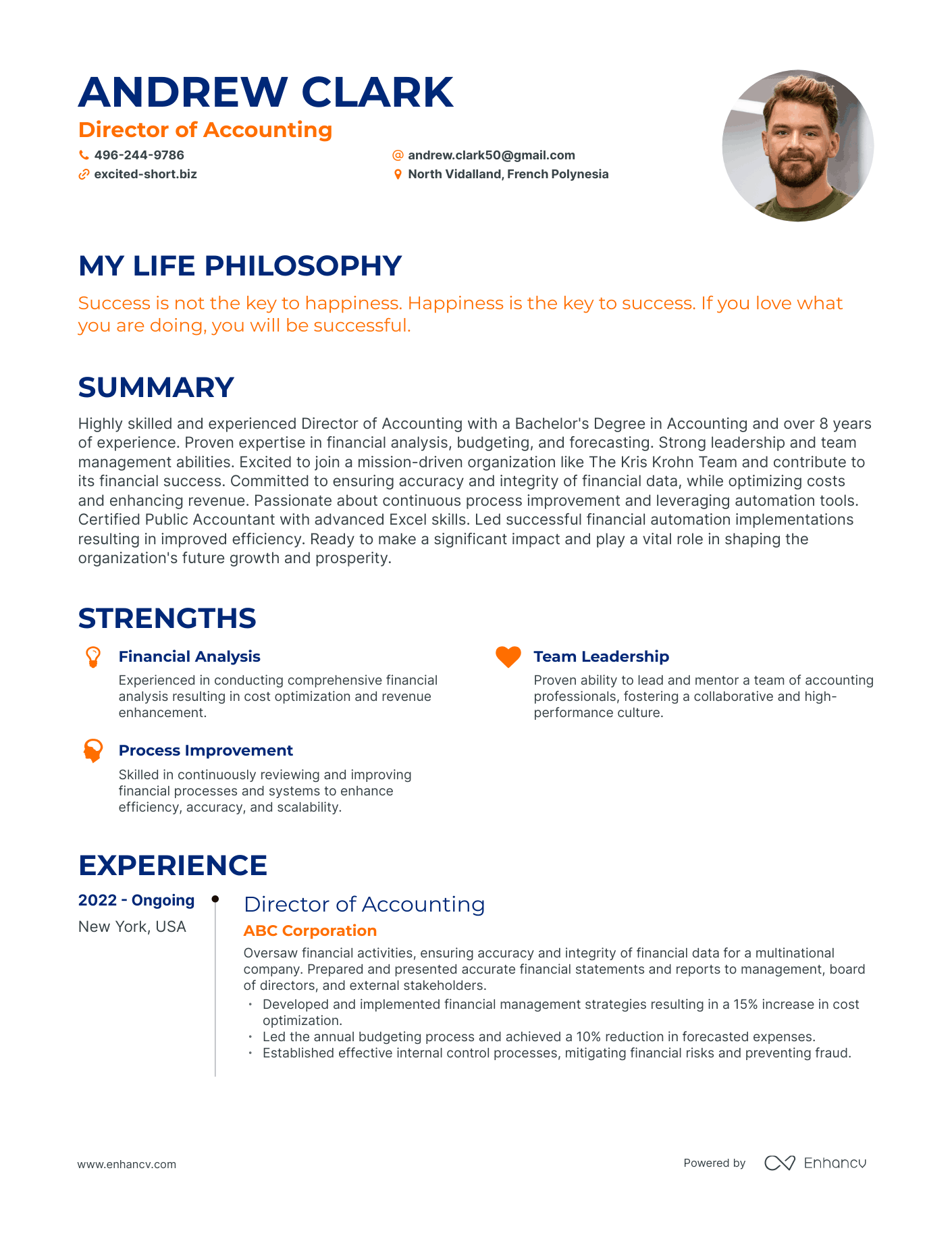Creative Director of Accounting Resume Example