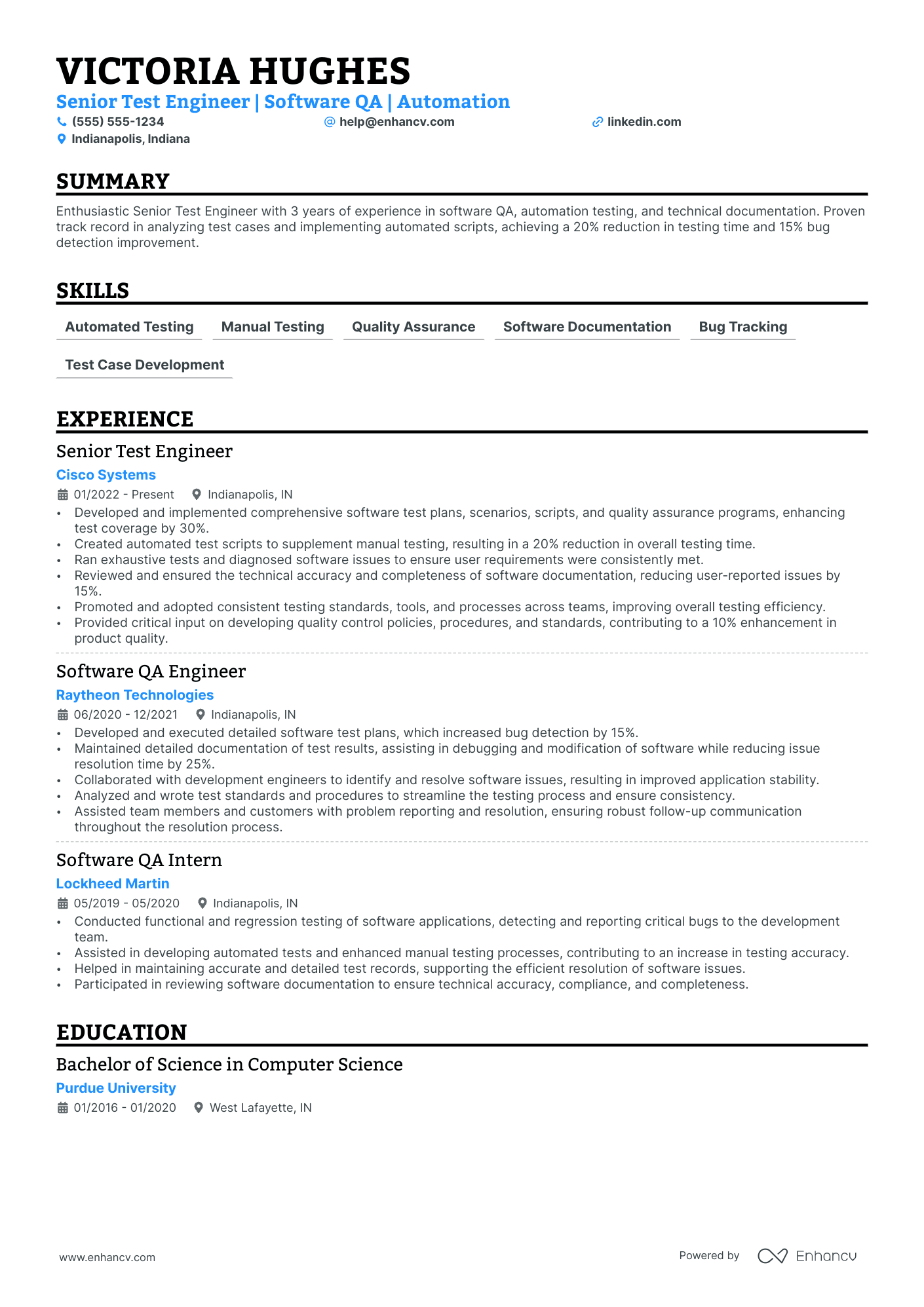 Manual Tester Intern resume example