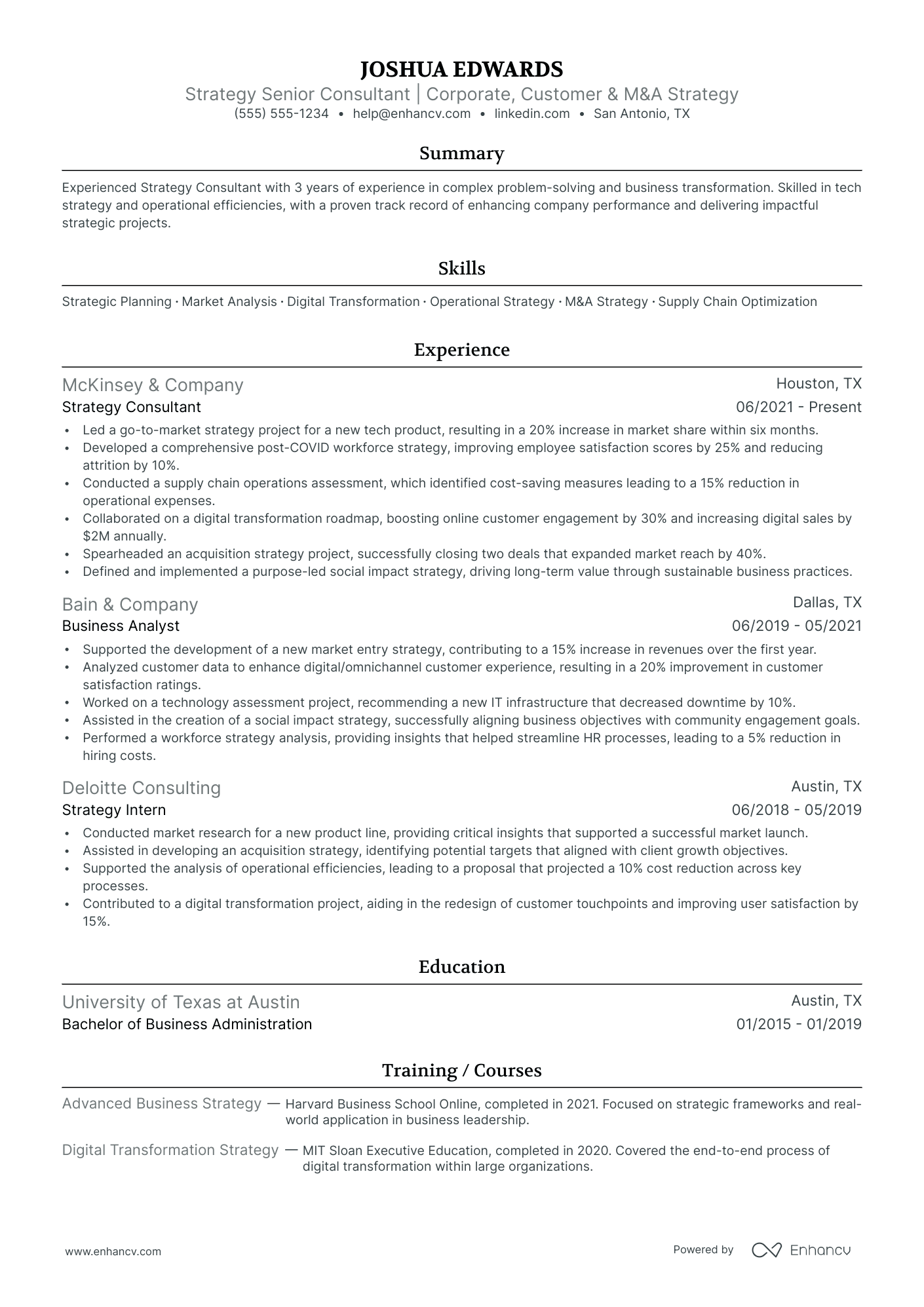 Strategy Consultant Manager resume example