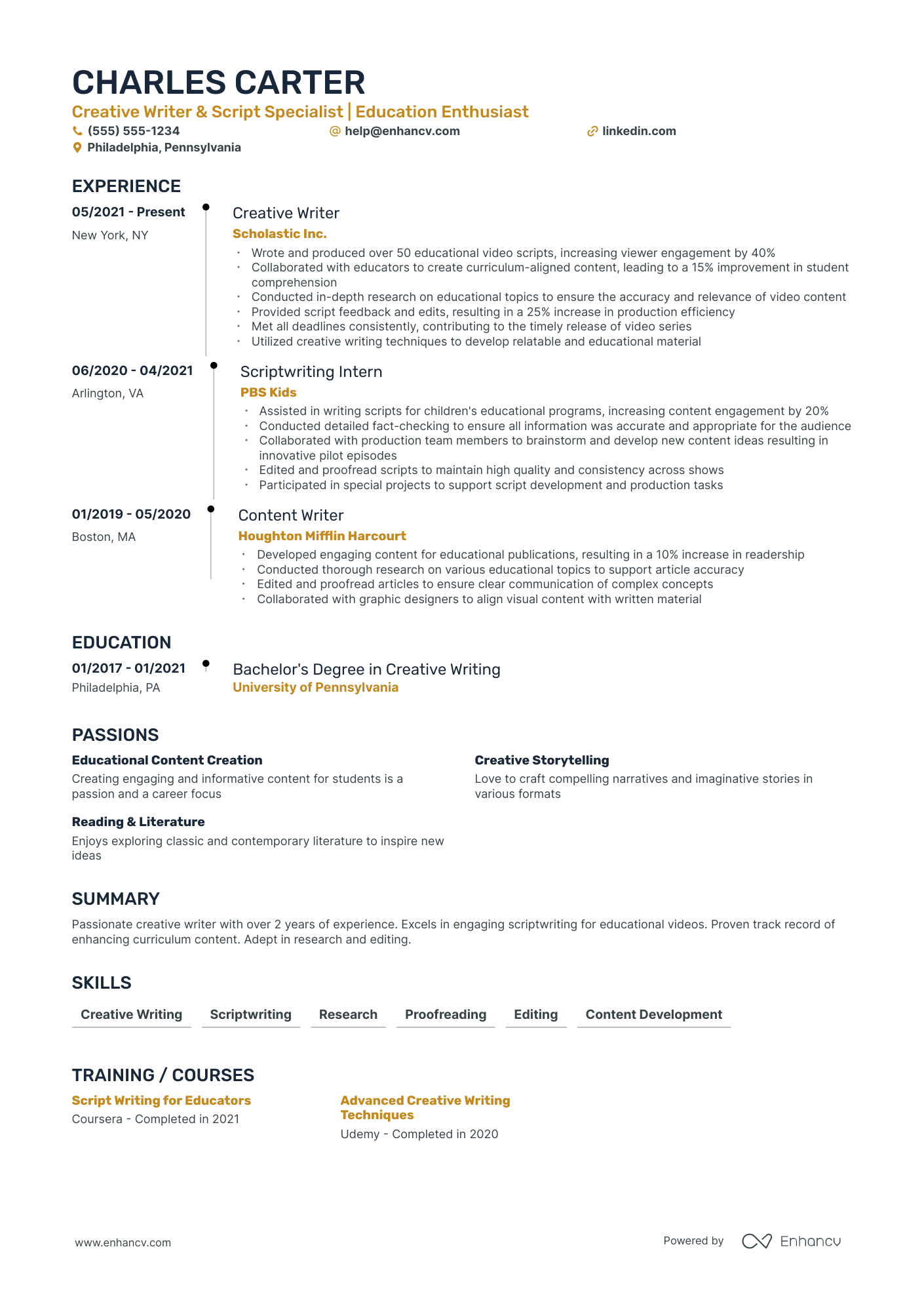 Feature Writer resume example