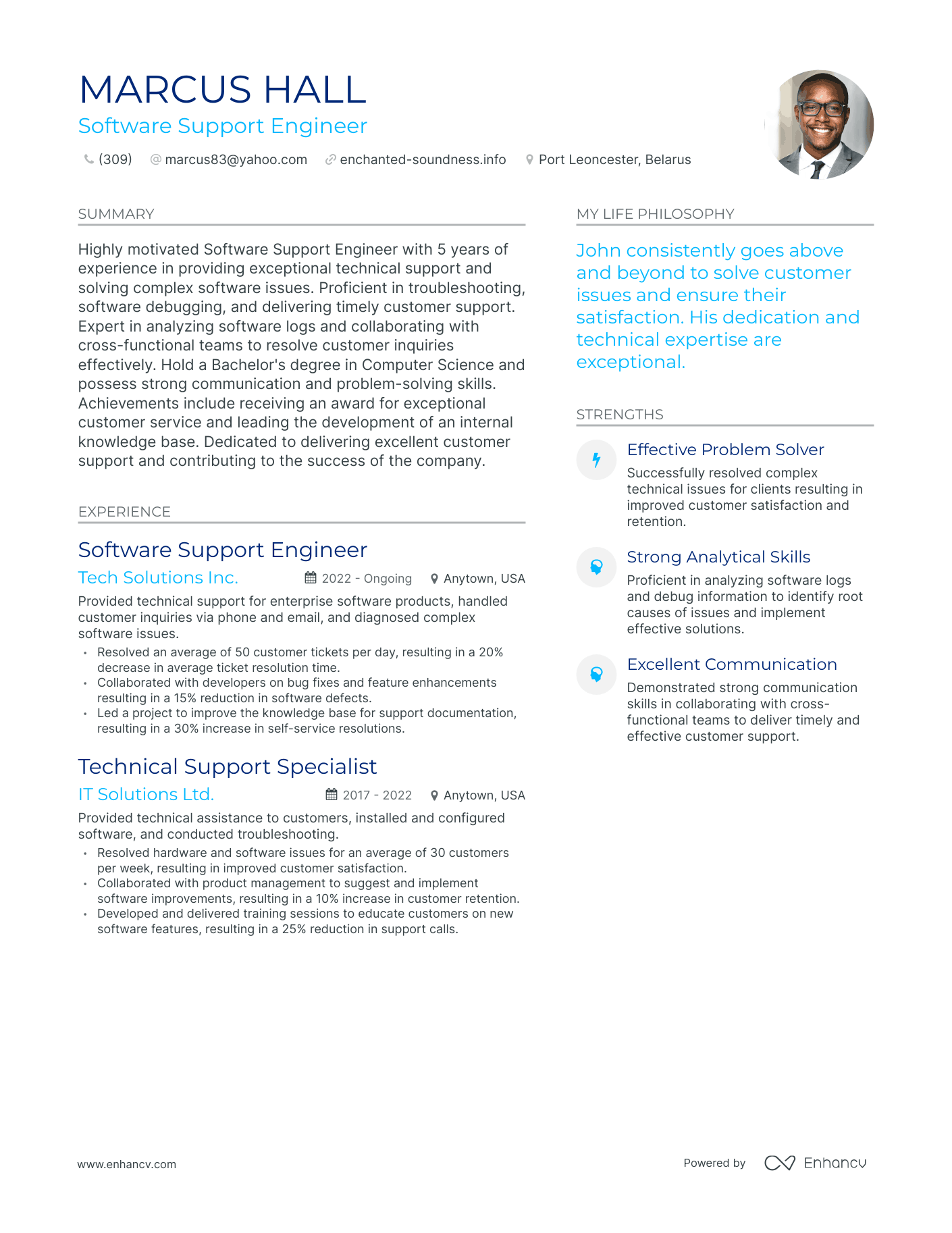 Modern Software Support Engineer Resume Example