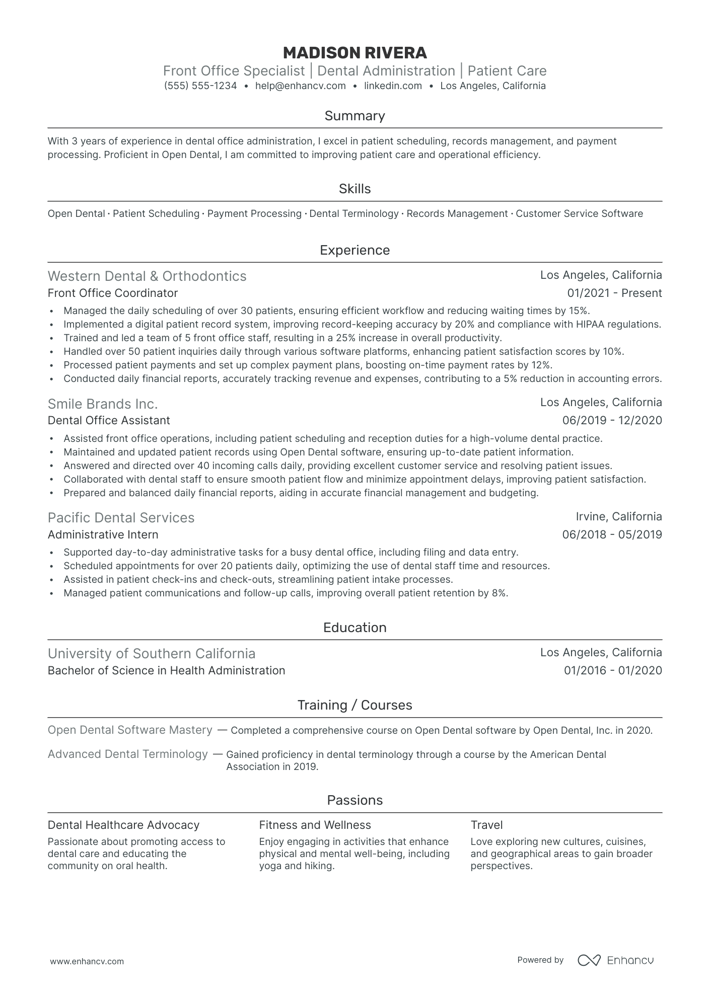 Dental Office Administrator resume example