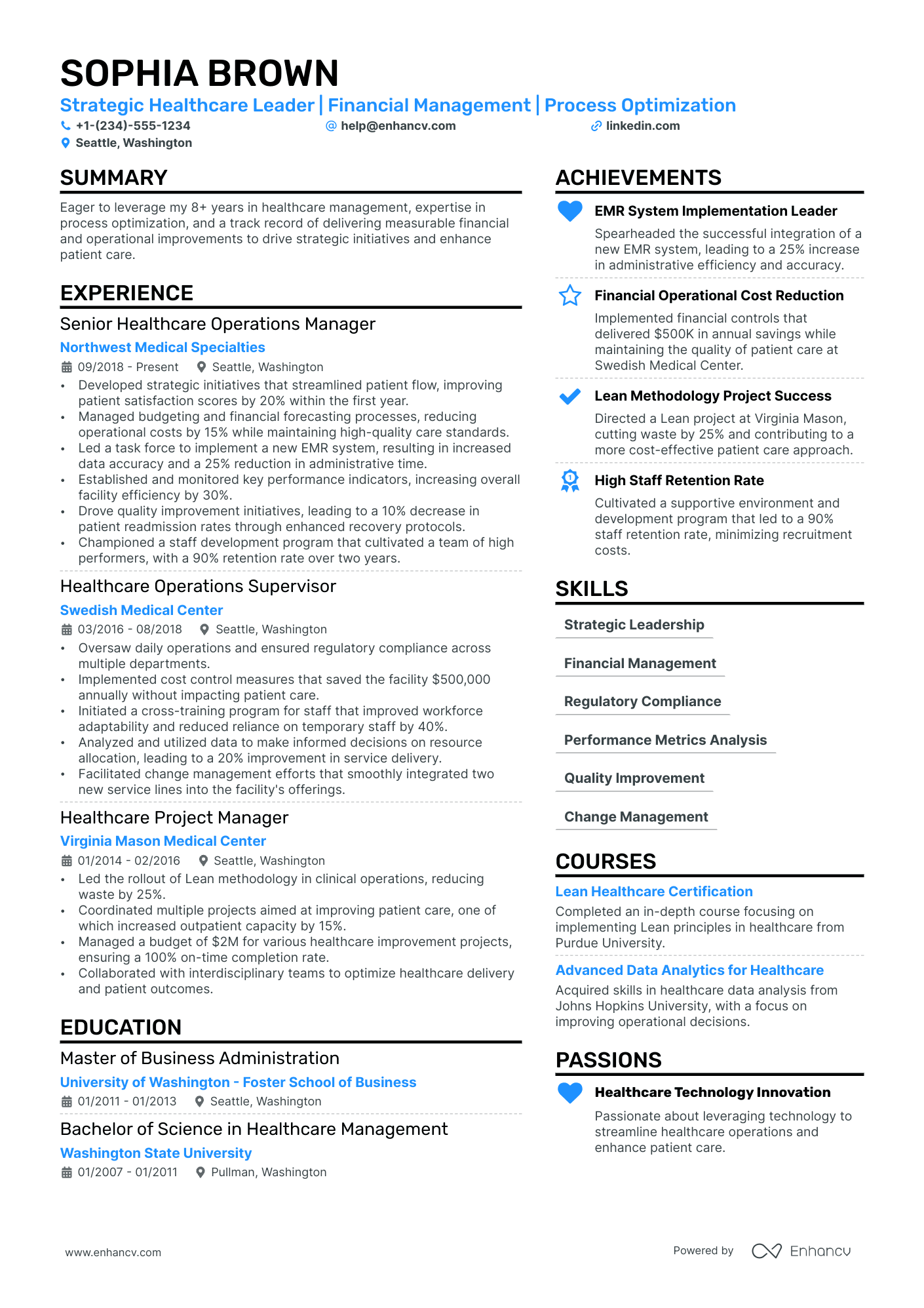 Healthcare Operations Manager resume example