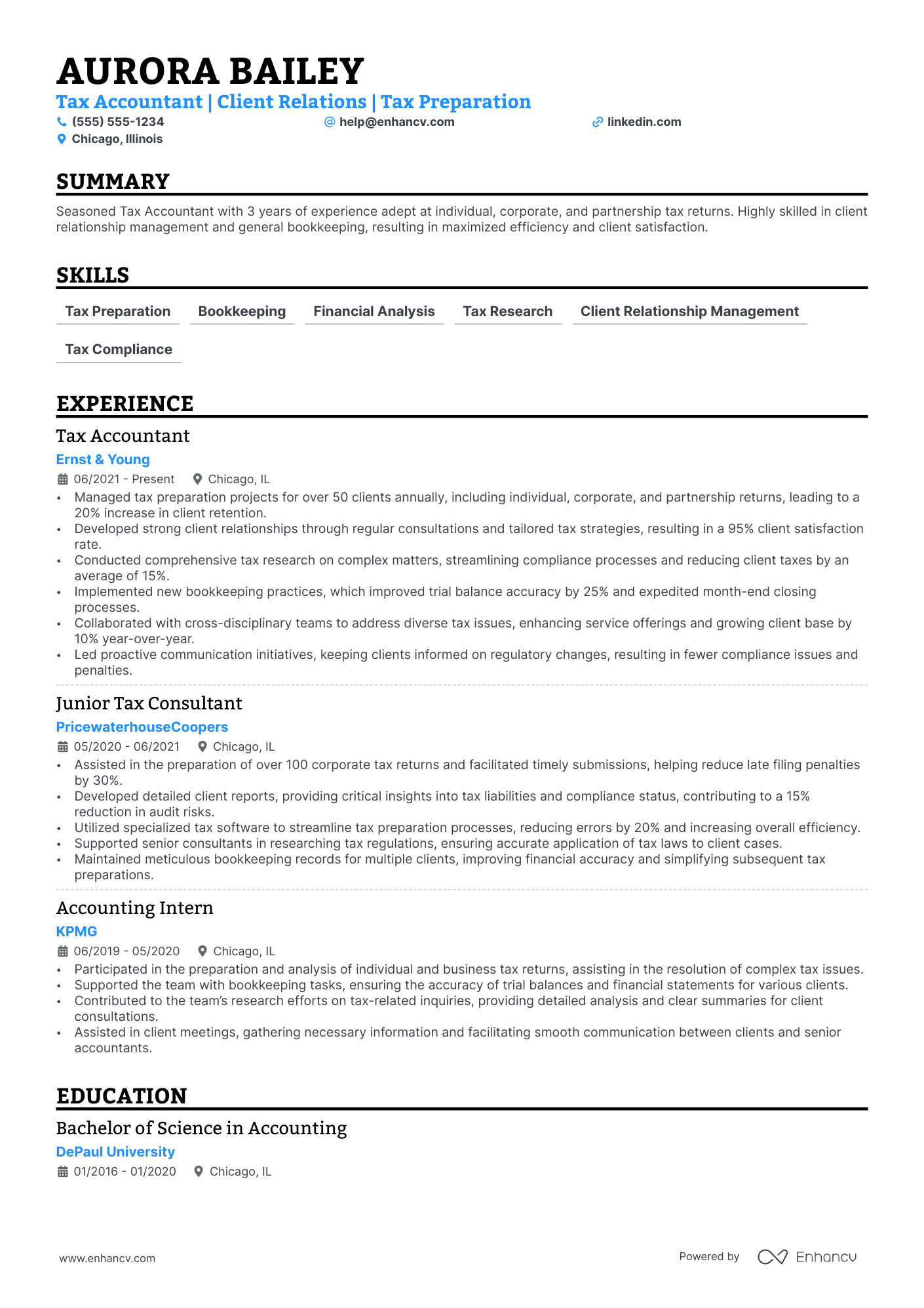 Tax Accountant Resume Example Resume Example