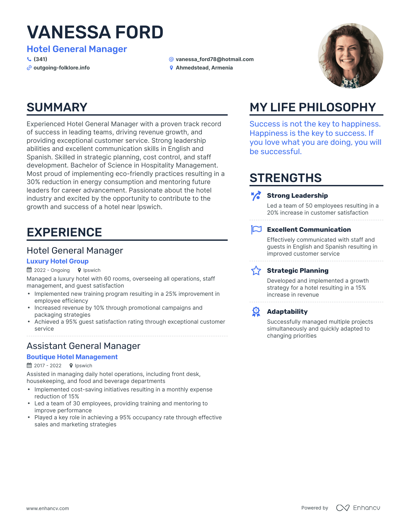 Modern Hotel General Manager Resume Example