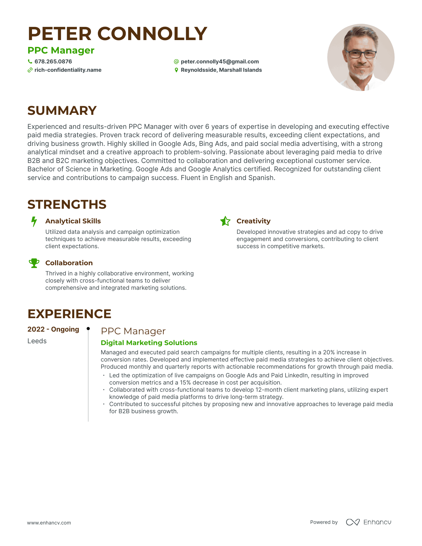 Creative PPC Manager Resume Example