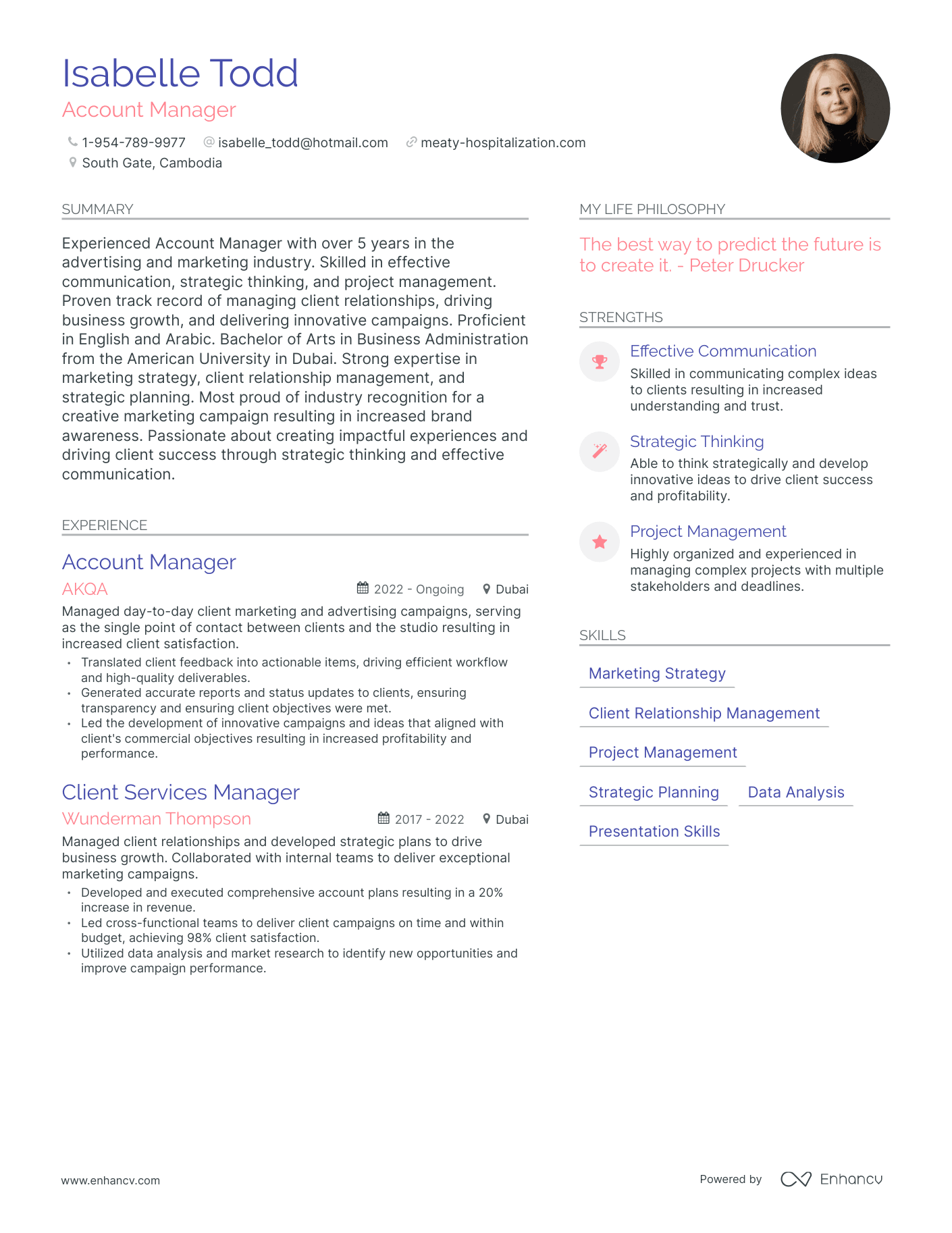 Modern Account Manager Resume Example