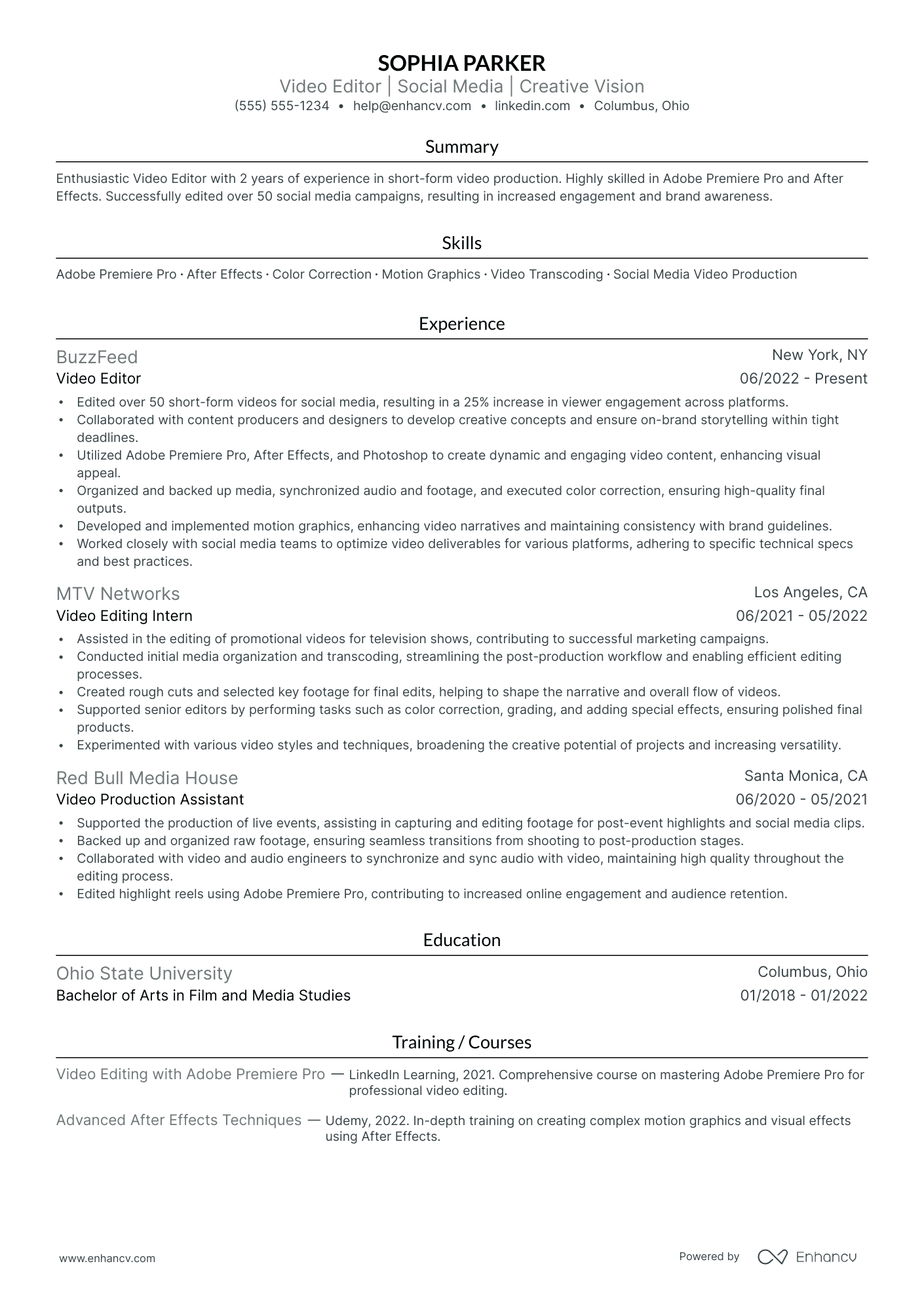 Documentary Video Editor resume example