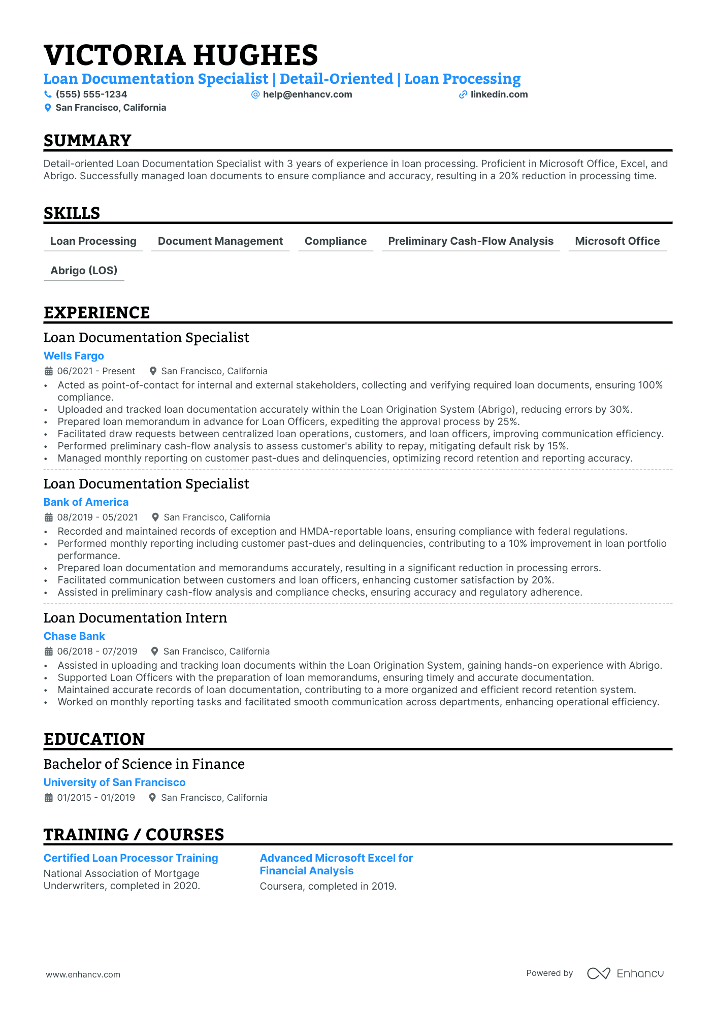 Senior Loan Processor resume example