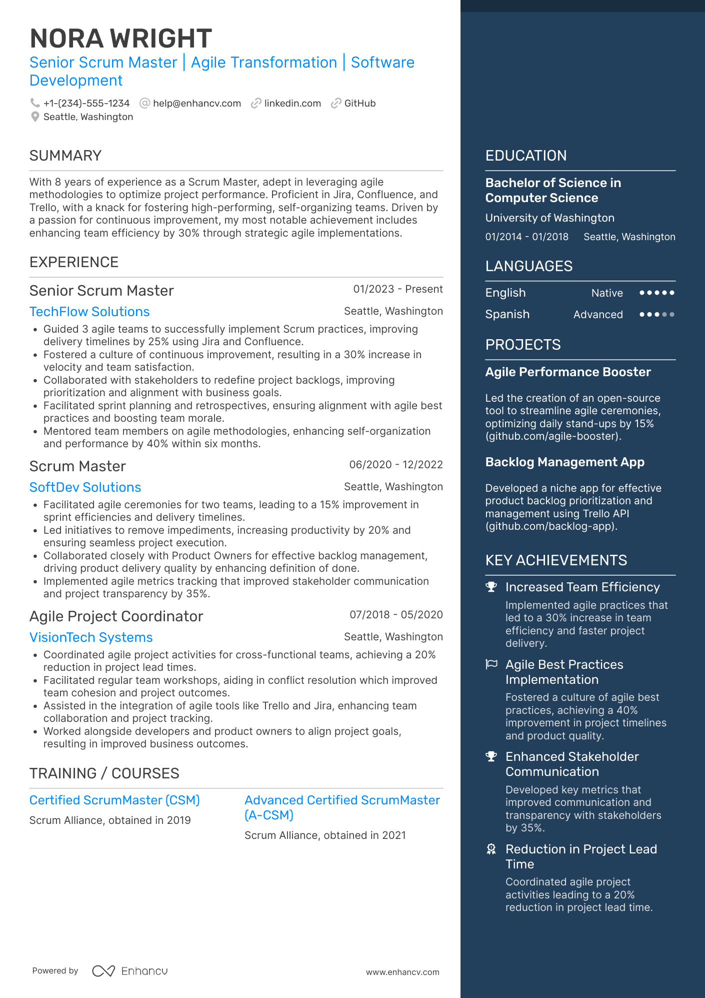 Senior Scrum Master resume example