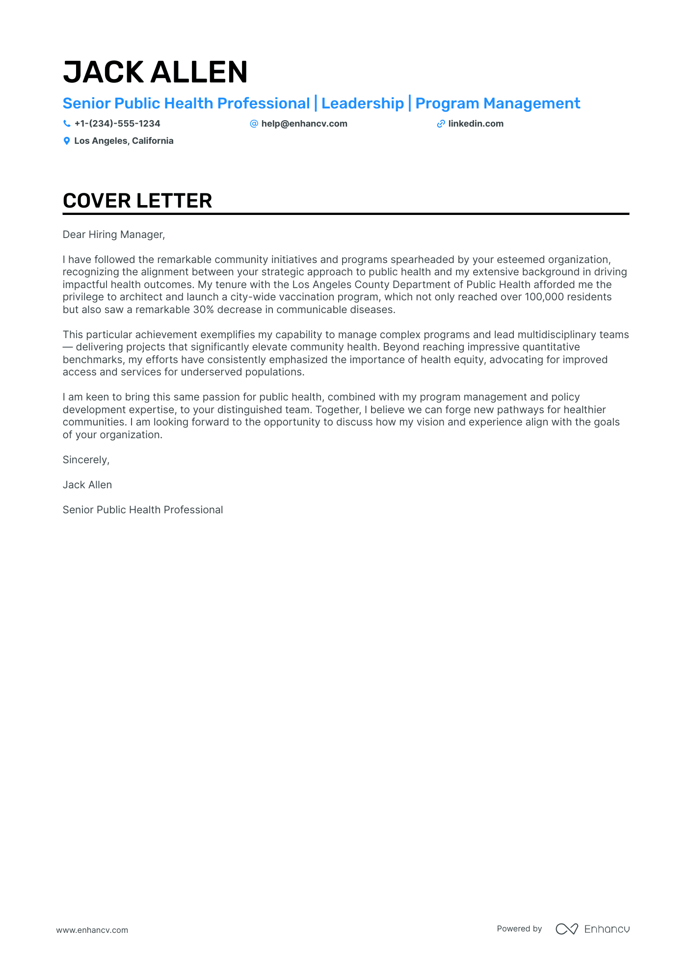 Public Health Program Manager cover letter