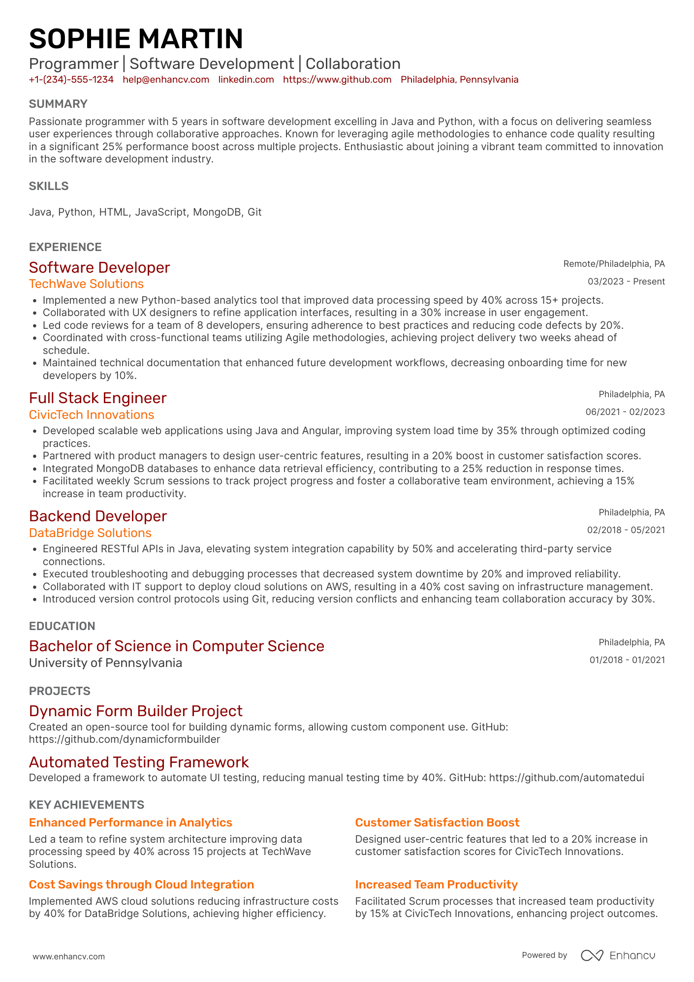 Programmer resume example