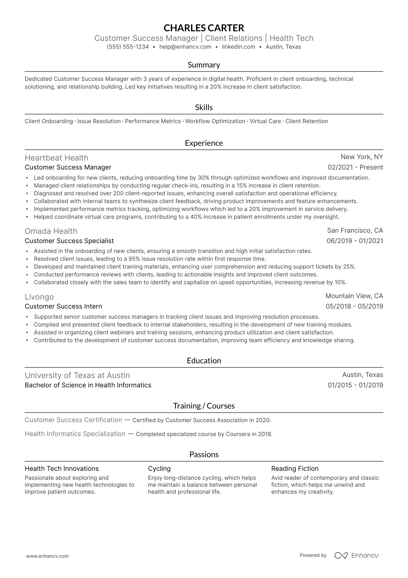 Customer Success Manager resume example