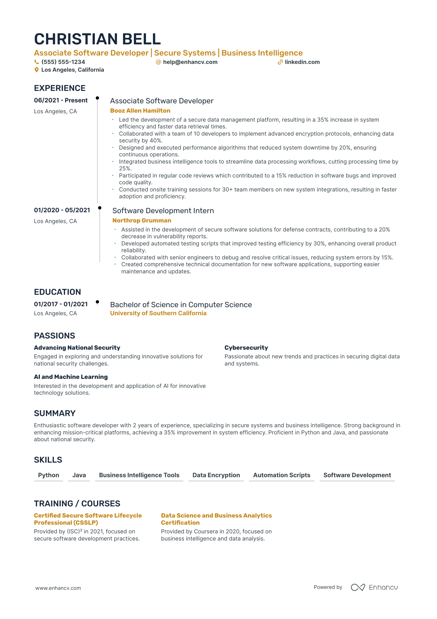 Java Database Developer resume example