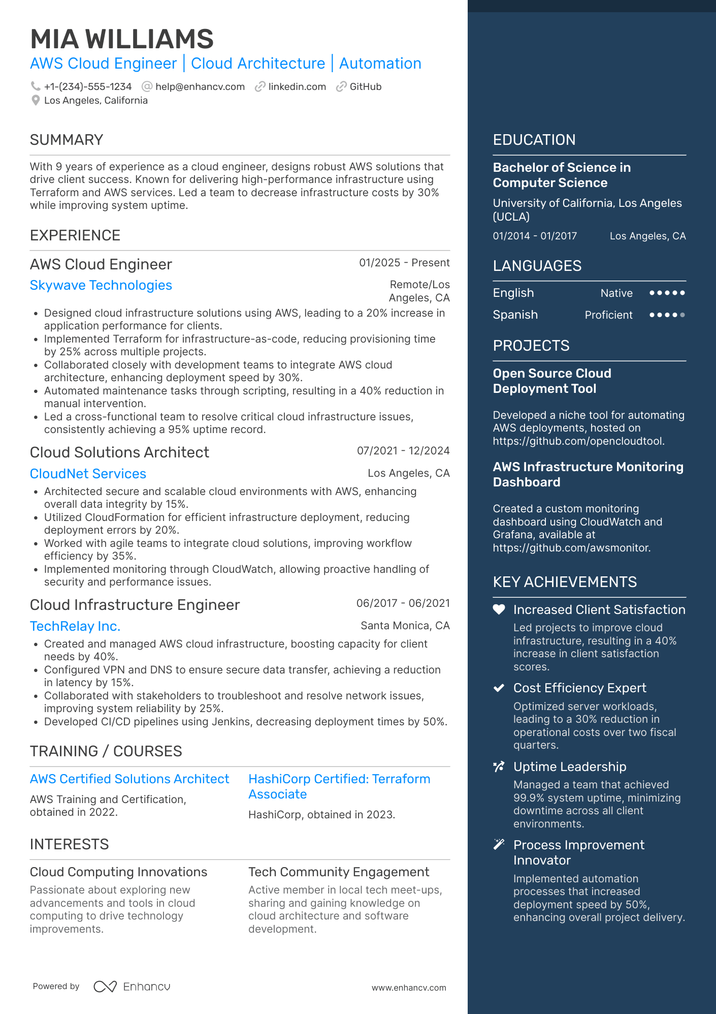 AWS Cloud Engineer resume example