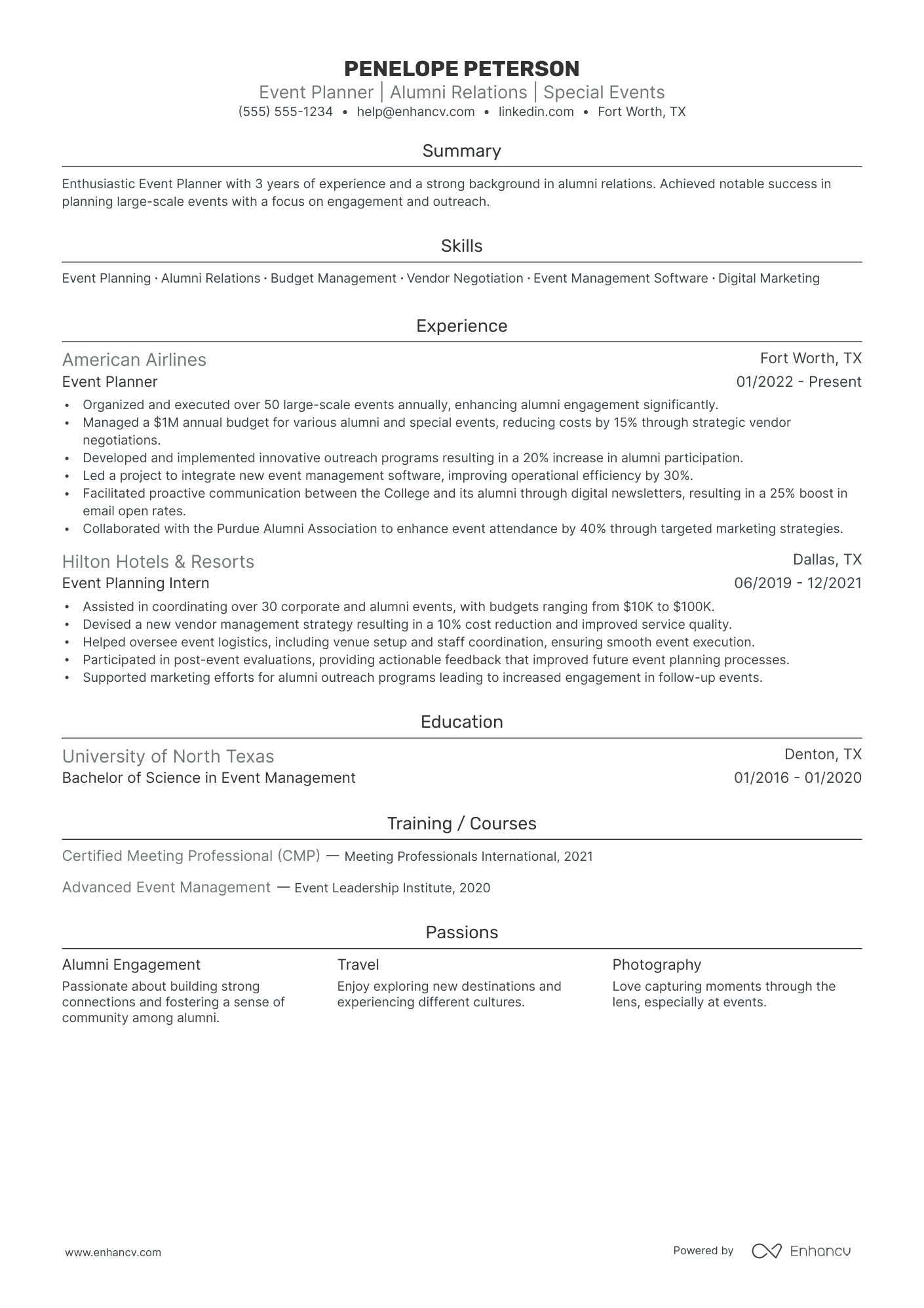 Senior Event Planner resume example